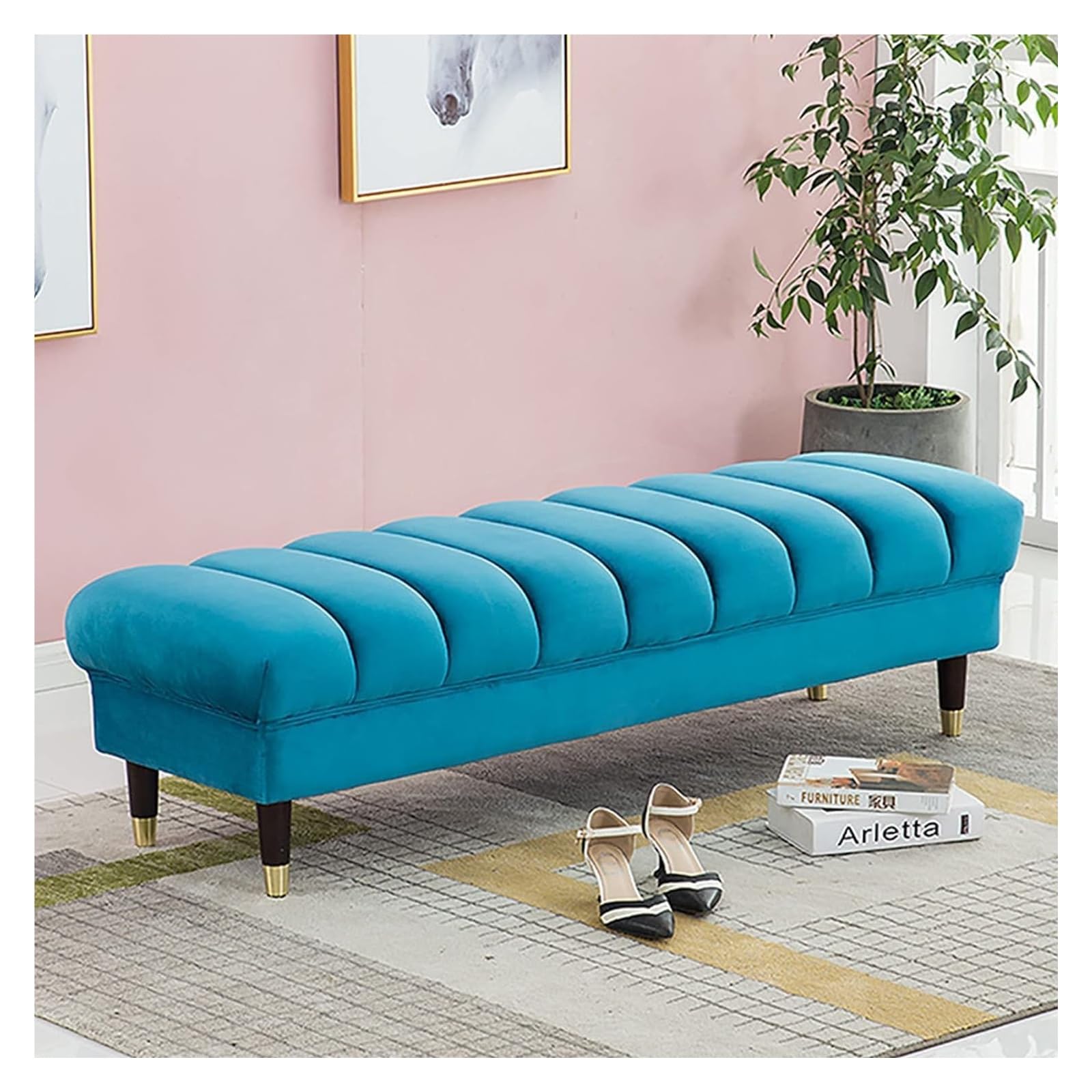Banc de rangement pour entrée confortable : ottoman velours rose