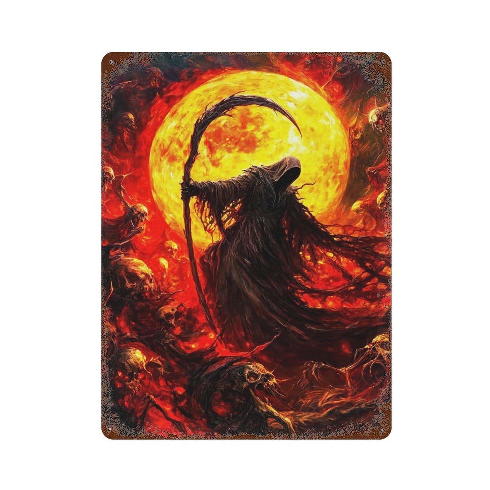 Grim Reaper in Hellfire 15.7"x11.8" Rusty Metal Tin Sign, Novelty Wall Decor for Cafe, Home Bar And Lounge Decor