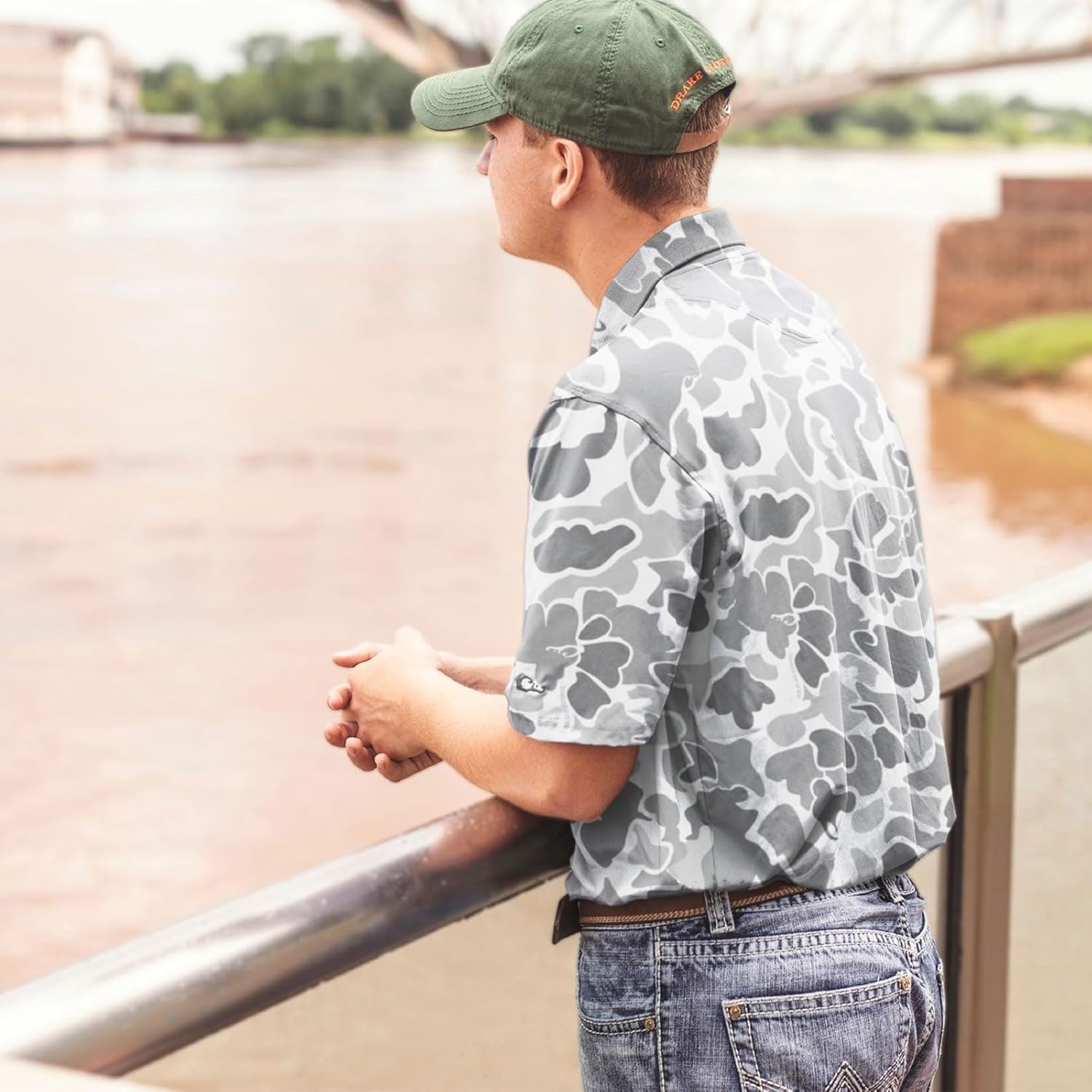 Drake Waterfowl Men's Performance Print Lightweight Stretchy Outdoor Casual Short Sleeve Polo Shirt w/UPF 30 Sun Protection