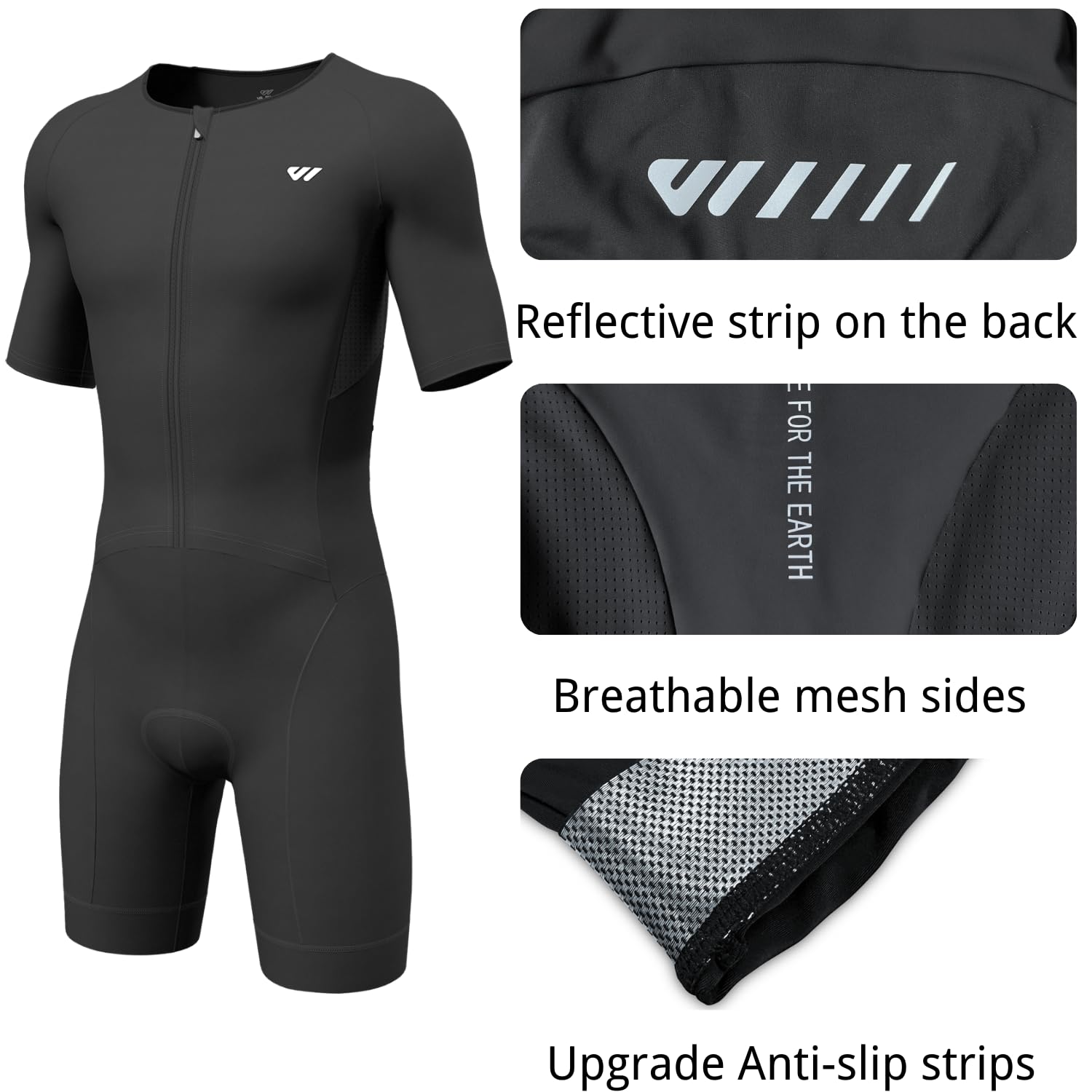 Wulibike Triathlon Anzug Herren Trisuit Kurzarm,Hohe Elastizität atmungsaktiv schnelltrocknend Tri Suits Triathlonanzug für Radfahren Laufen Rennen Training