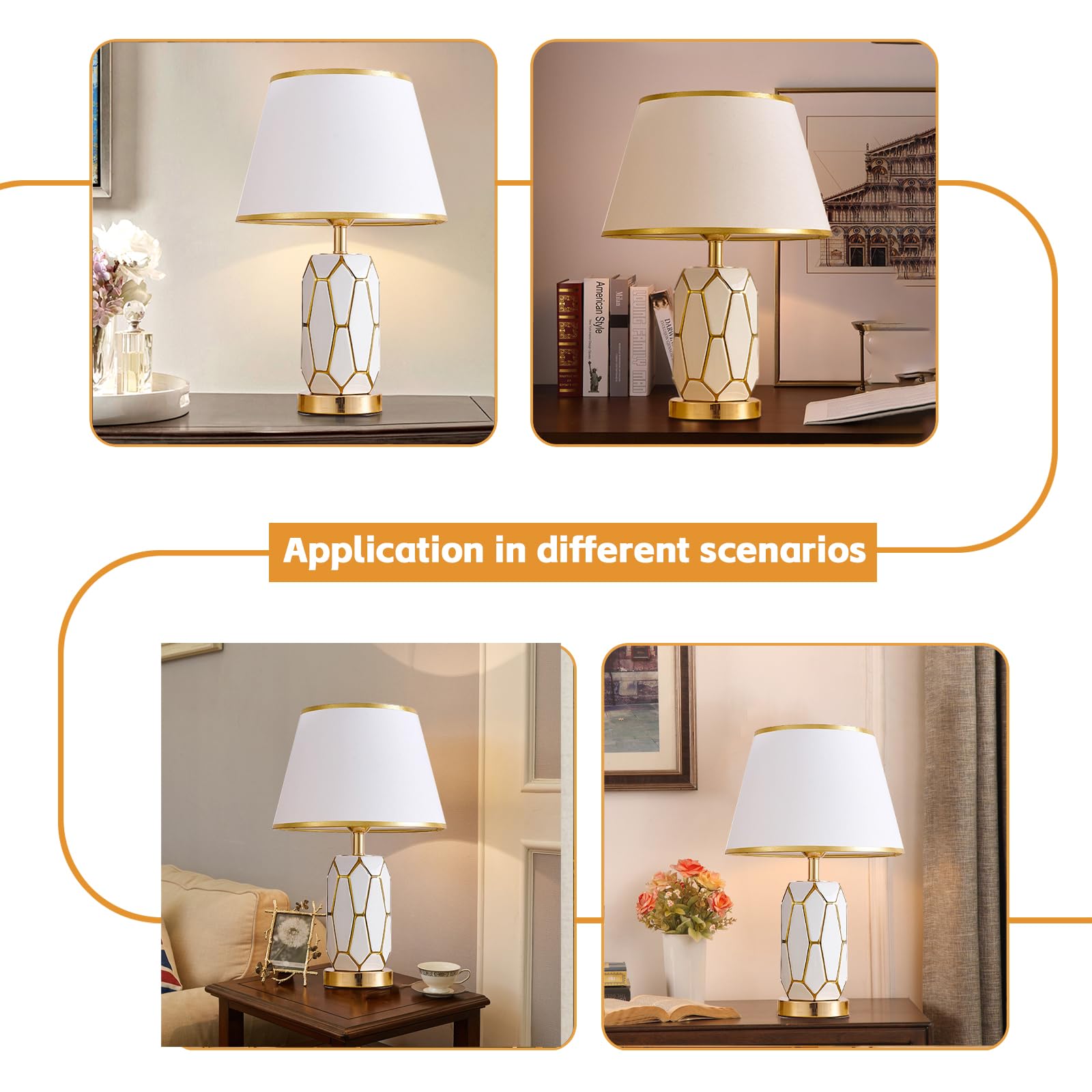 Lamp Lampade da Tavolo in Ceramica Bianca con Paralume a Tamburo in Tessuto for Camera Letto e Soggiorno Lampada Decorativa in for Comodino (Bianco/Oro) Lampada