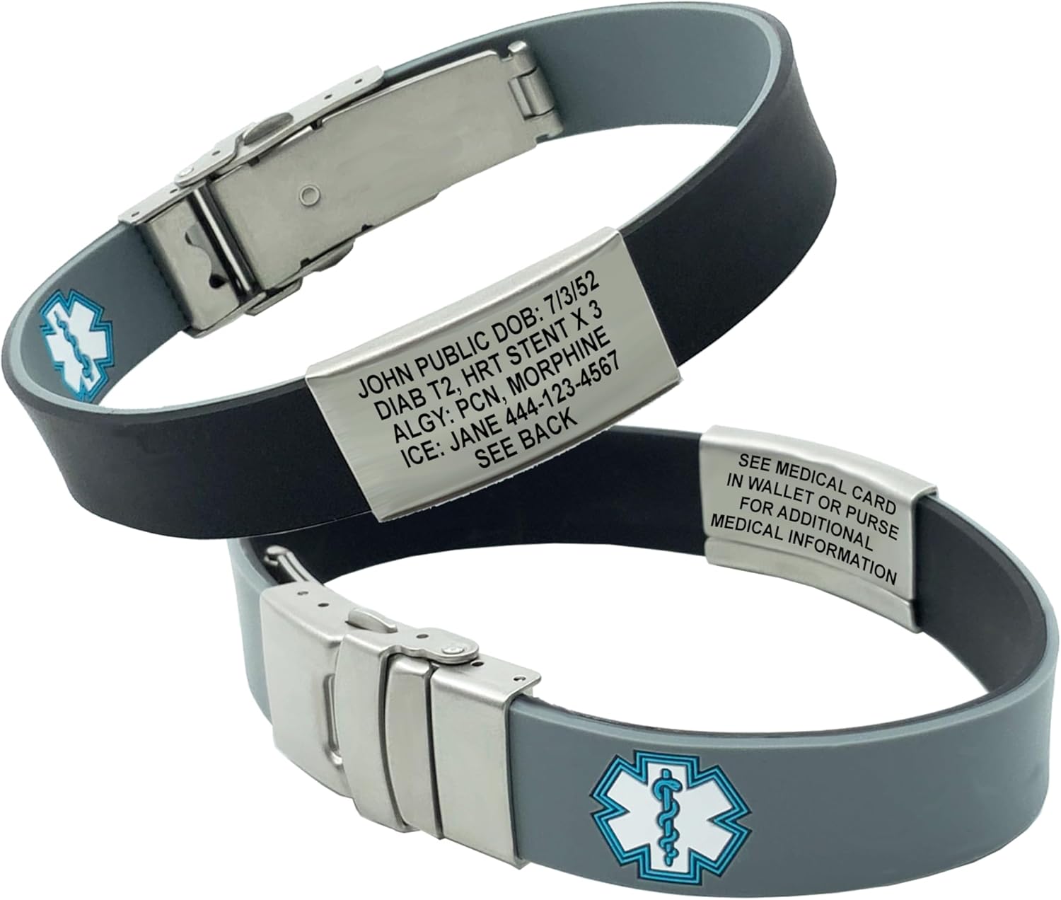 Universal Medical Data – Medical Alert Bracelet for Men and Women – Reversible Silicone Band 9-Line Laser Engraved, Waterproof – Custom Emergency Contact Bracelet, Adjustable Medic Alert – Pink/Purple