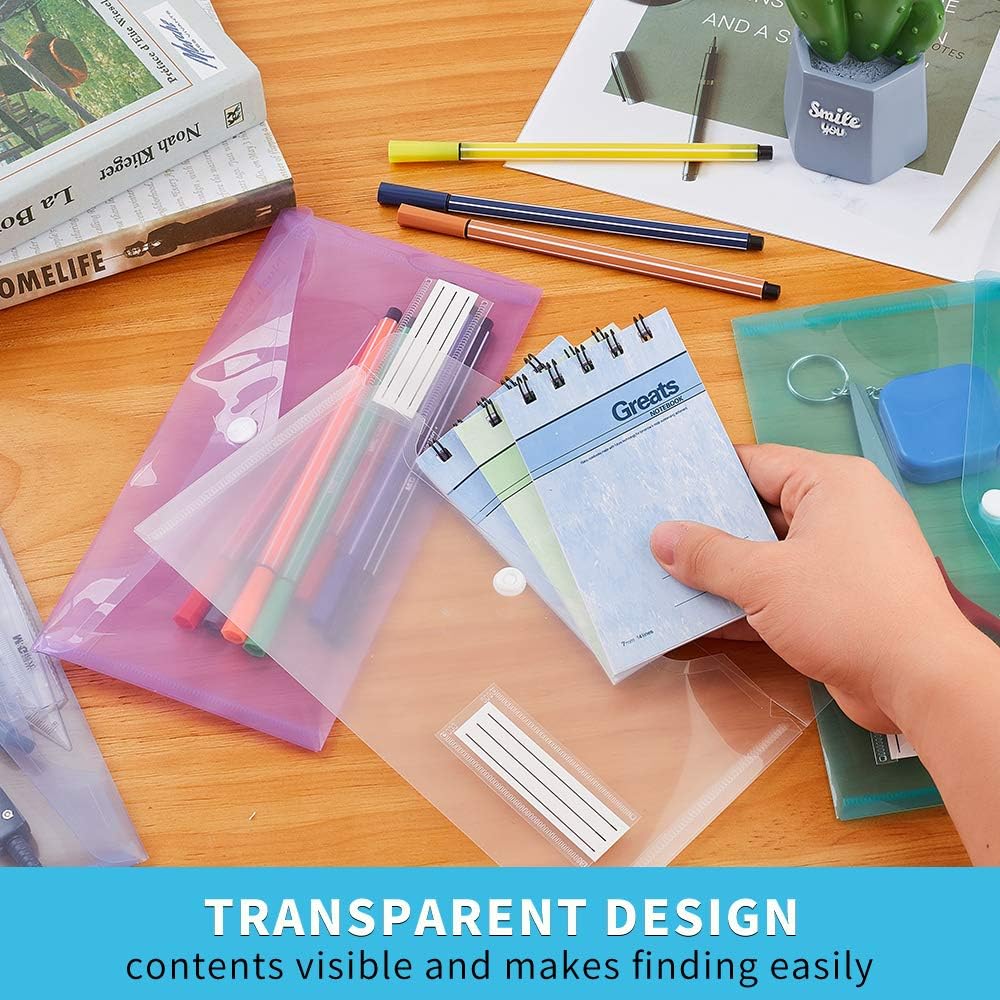 Sooez 24Pack Plastic Pencil Pouch, Clear Poly Envelopes File Bag Bill Bag Pencil Case with Label Pocket, Plastic Pencil Case Bulk for A6 Size Files School, Office Storage : Office Products
