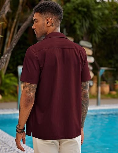 Miniatura 4 de COOFANDY - Camisa guayabera cubana de manga corta para hombre, camisa informal con botones para verano y playa