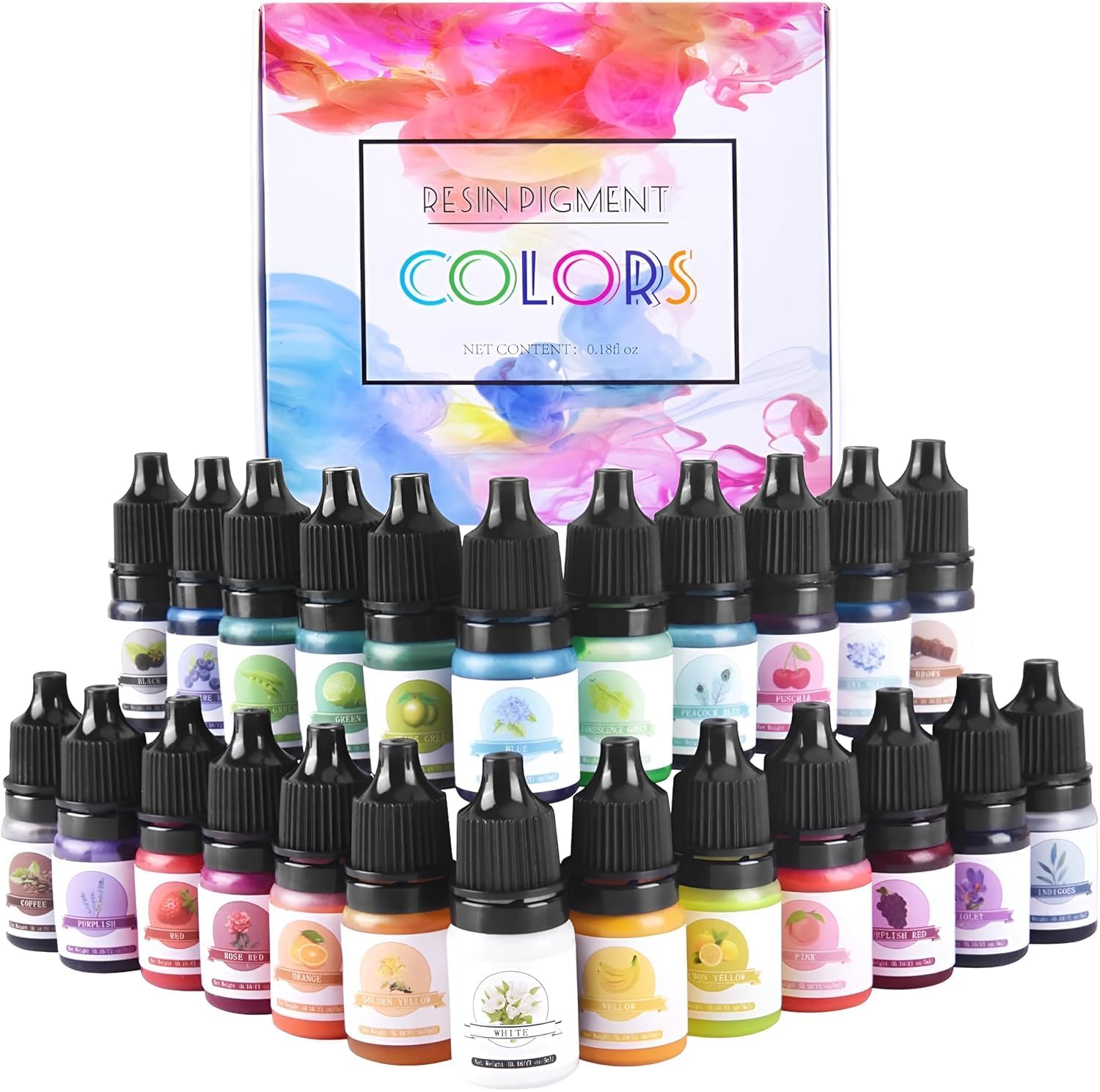 24 Colors Epoxy Resin Pigment Set for UV Resin Art, Highly Concentrated Liquid Dye Kit for Jewelry Making, DIY Crafts, Coasters, Mold Casting, Resin Decoration, Non Toxic Easy Mix Transparent Colorant for Handmade Art Supplies - 5ml Each-image-33