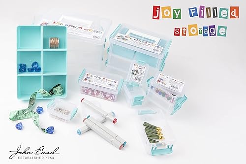 Miniatura 3 de Joy Filled Storage - 4 recipientes apilables transparentes, 4 tapas cada una (3 x 2.5 x 1 pulgadas), con detalles turquesa para manualidades, ideal