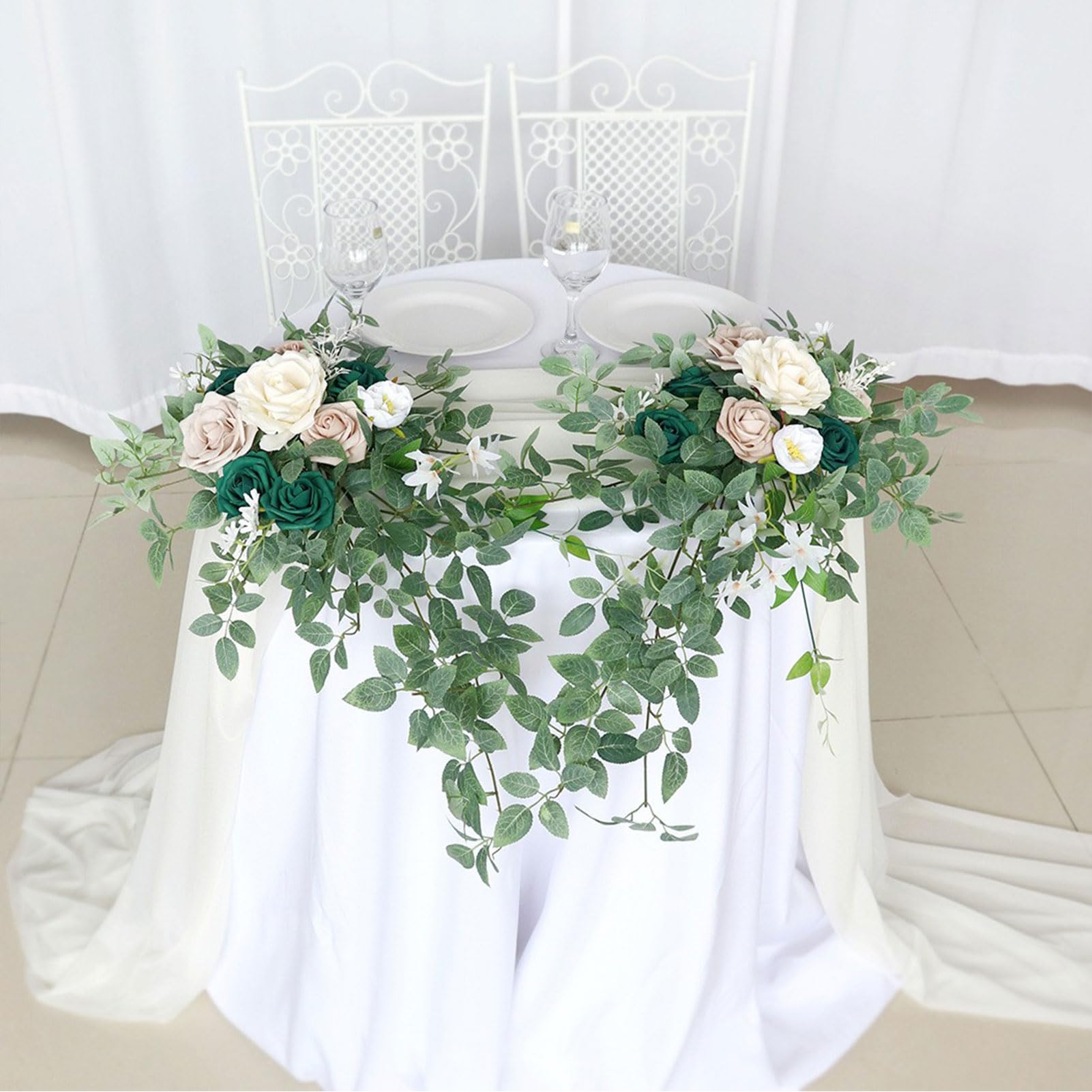 Set di 2 Fiori Artificiali per Decorazioni da Tavolo per Matrimoni, Arco Nuziale e centrotavola Versatili per tavoli, Ghirlanda di Verde, Composizione Floreale e Decorazioni per la tavola (Verde)