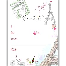 25 Paris Style Invitations with envelopes, fill in french style youre invited For weddings, anniversay, retirement and housewarming parties. Thick & non coated cardstock for use with any pen.