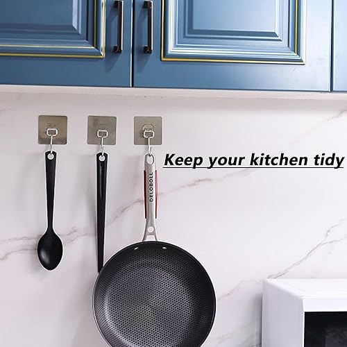 Miniatura 4 de Paquete de 10 ganchos de pared adhesivos resistentes, resistentes y transparentes, soportan hasta 22 libras, impermeables y reutilizables, ideales