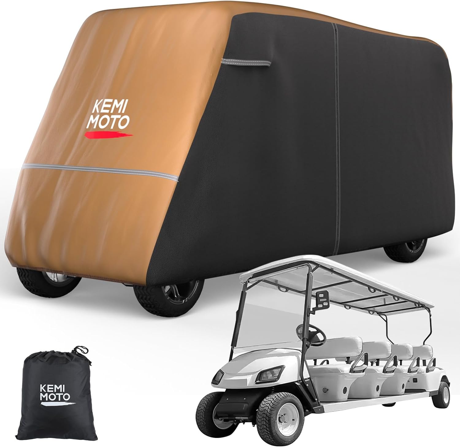 KEMIMOTO Golf Cart Cover, 2/2+2/4/4+2/6/6+2/8 Passenger Heavy Duty Golf Cart Rain Covers with Storage Bag Universal Compatible with EZGO Club Car