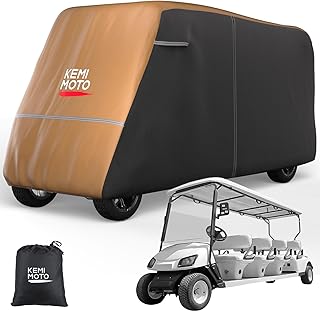 KEMIMOTO Golf Cart Cover, 2/2+2/4/4+2/6/6+2/8 Passenger Heavy Duty Golf Cart Rain Covers with Storage Bag Universal Compatible with EZGO Club Car