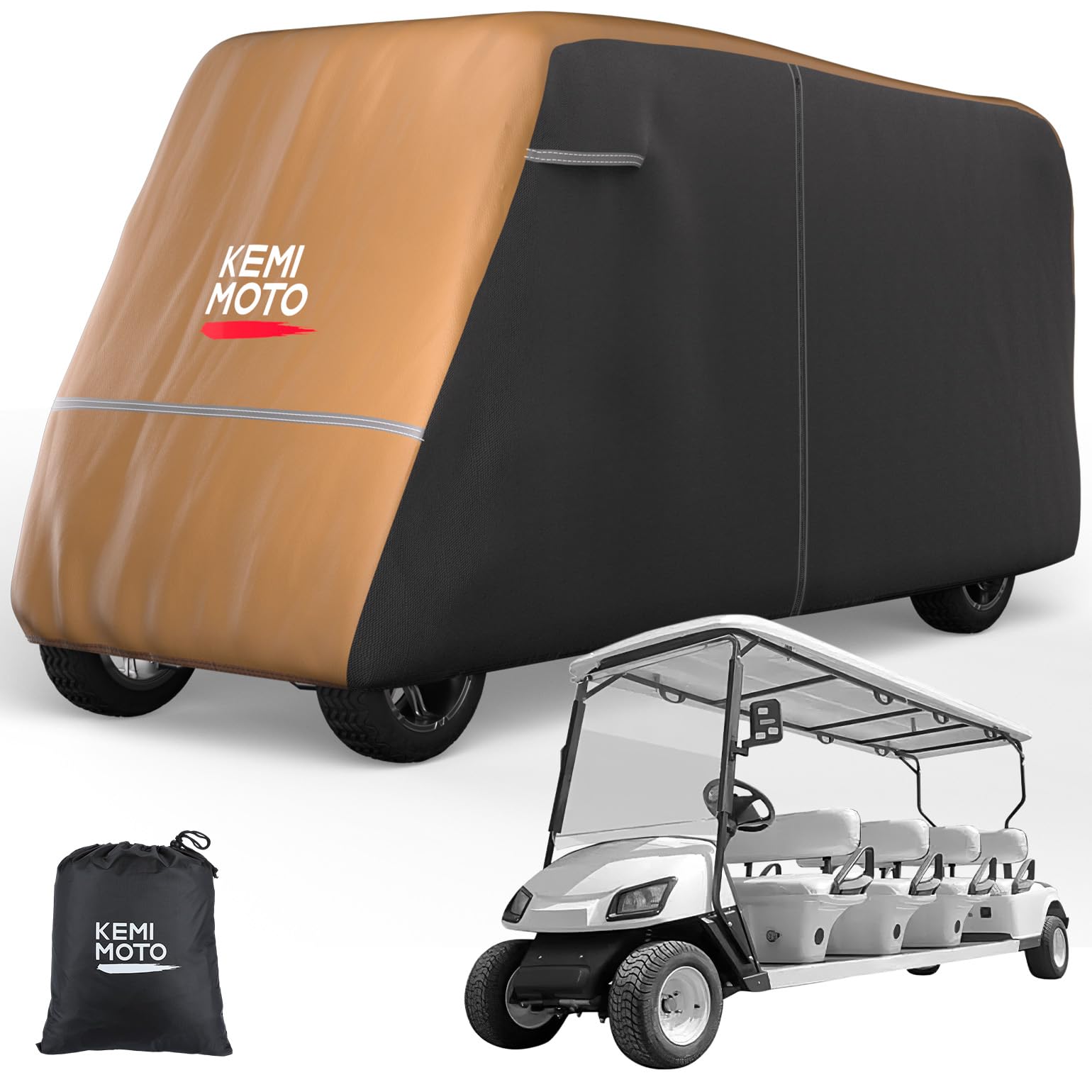 KEMIMOTO 8-Seat Golf Cart Cover 100 X 48 X 66 Inches Brown, 600D Oxford