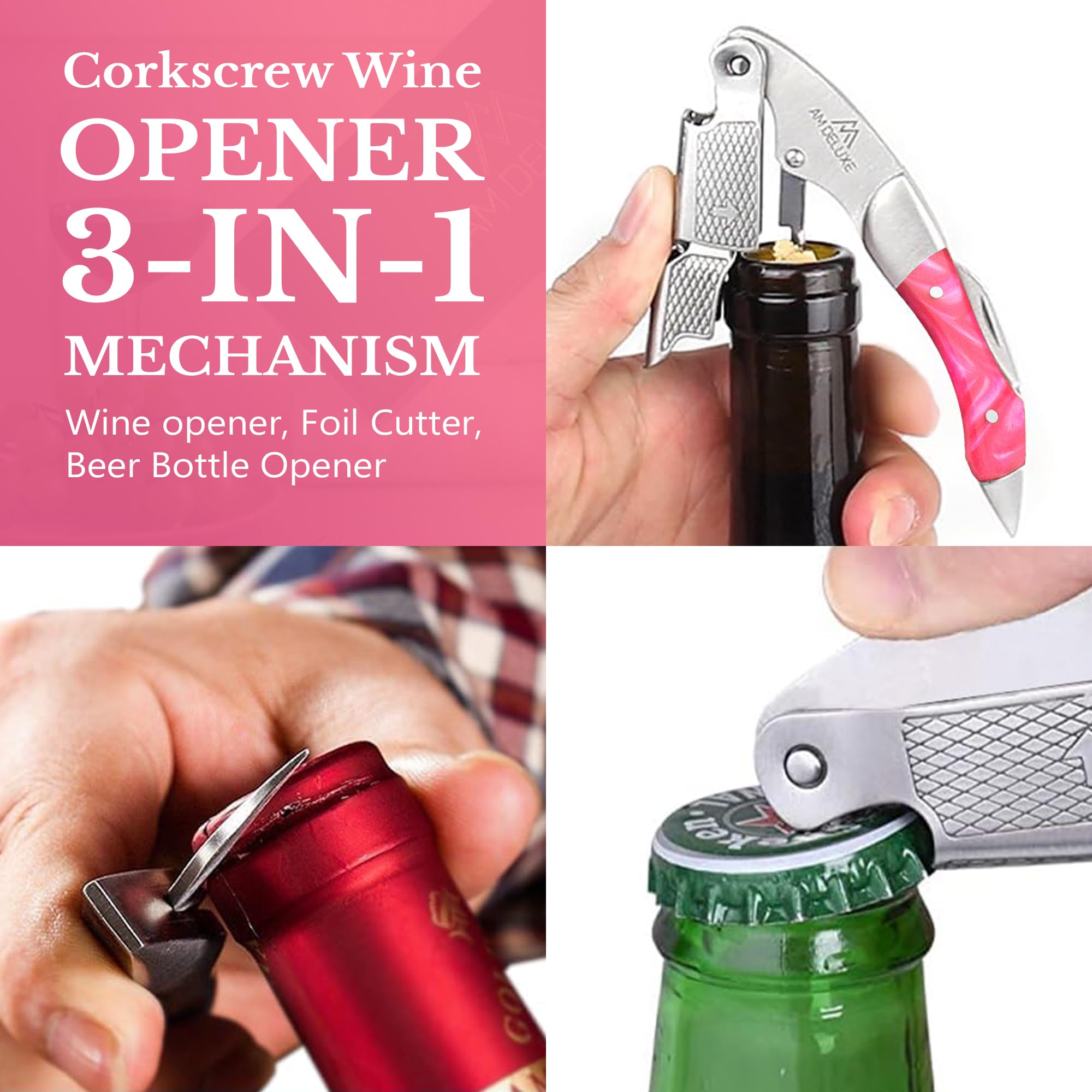 Sacacorchos para camareros, llave de vino para camareros, incrustaciones de acero inoxidable y resina, cortador de papel de aluminio dentado, abridor de botellas de vino de tornillo de