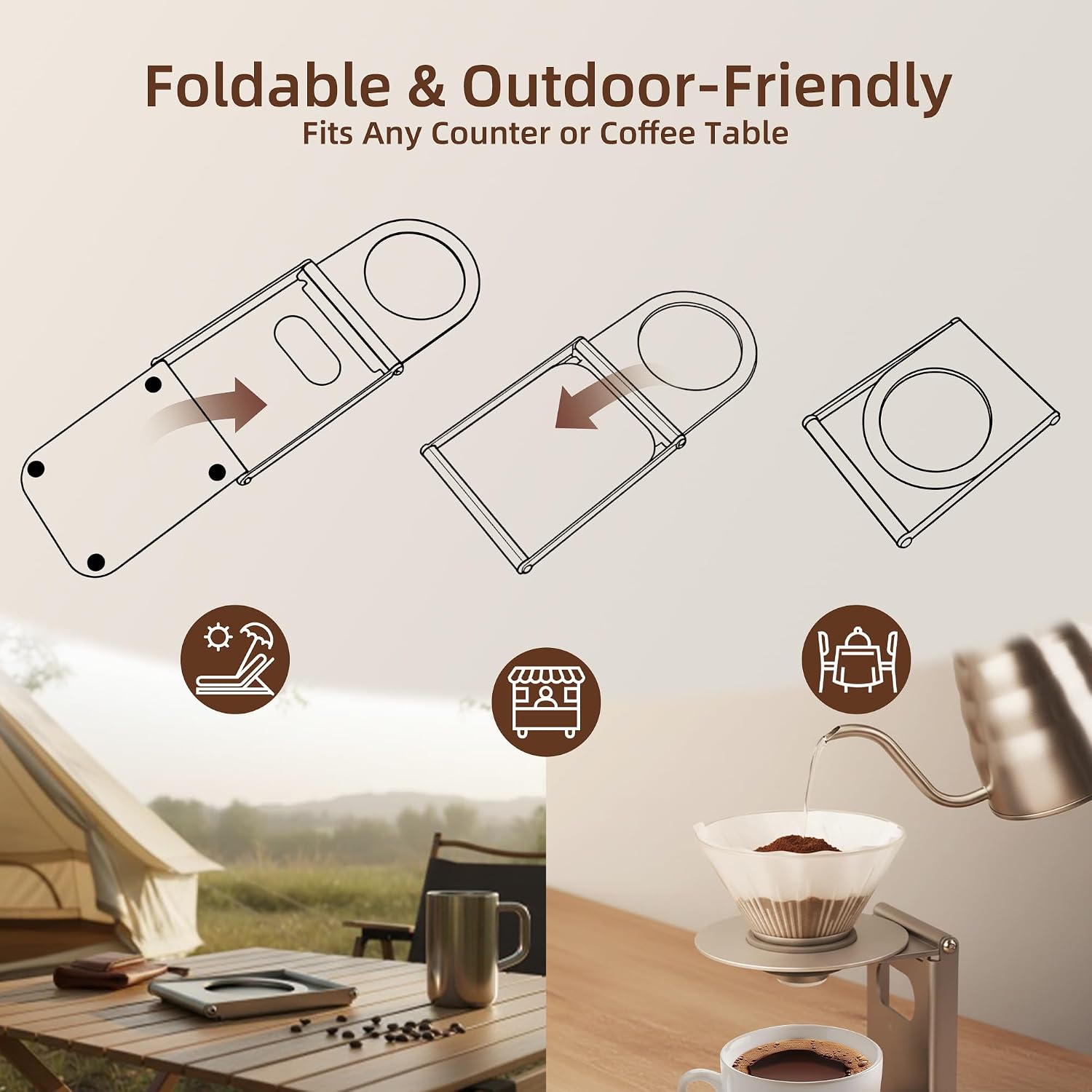 ShanSon Foldable Coffee Maker Stand,Espresso Machine & Pour Over Coffee Stand,Space Saving Design,Portable Aluminum Lightweight Tool for Travel, Camping, Home, Office image 5
