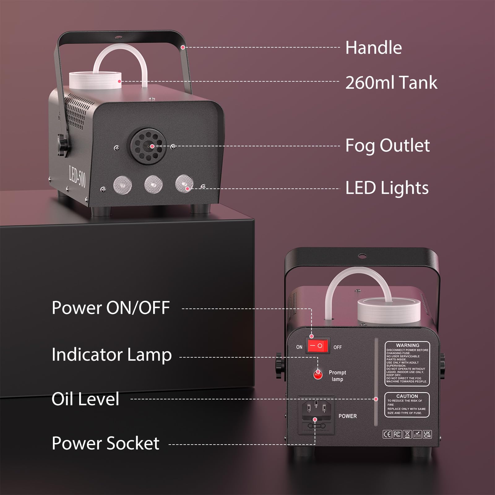 UKing Nebelmaschine 500W Heimnebelmaschine mit LED und Funk Fernbedienung RGB Lichteffekte für Halloween Hochzeit DJ Disco Party Bühne Licht