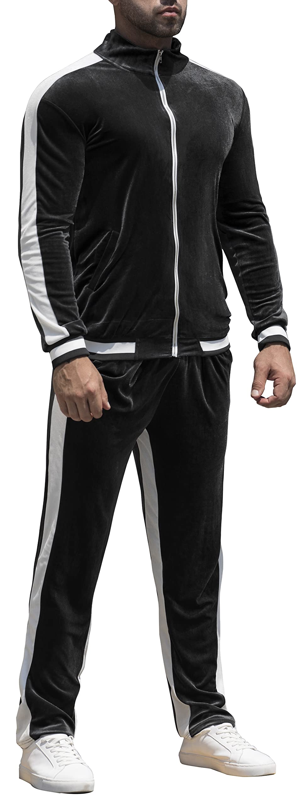 Rpovig Velour Tracksuit Sweatsuit Velvet Mens Jogging Track Suit