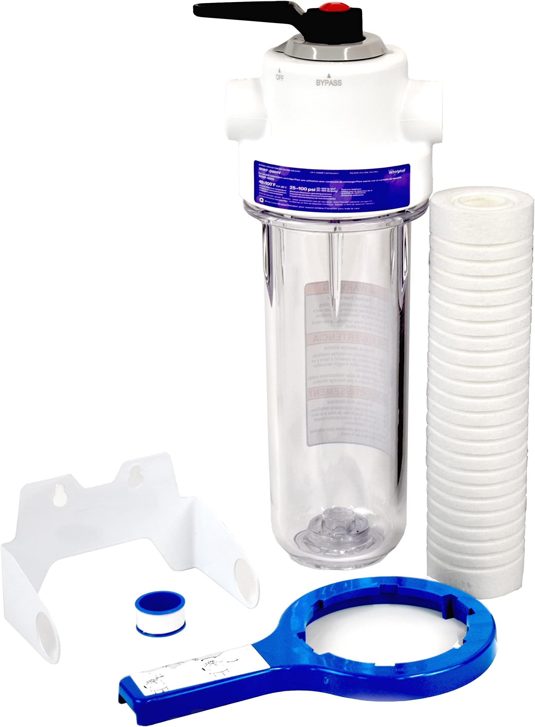 10" x 2.5" Whole House Water Filter System WHKF-DWHV, 3/4" Ports, Replacement Cartridge GD05 & Kit Included, NSF Certified