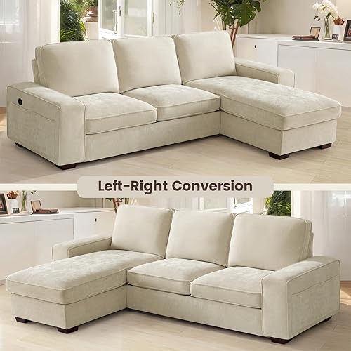 Miniatura 6 de PARKOL Sofá modular en forma de L de 99 pulgadas con almacenamiento, sofá con diván reversible, carga USB tipo C, tela de felpilla, fundas de cojín