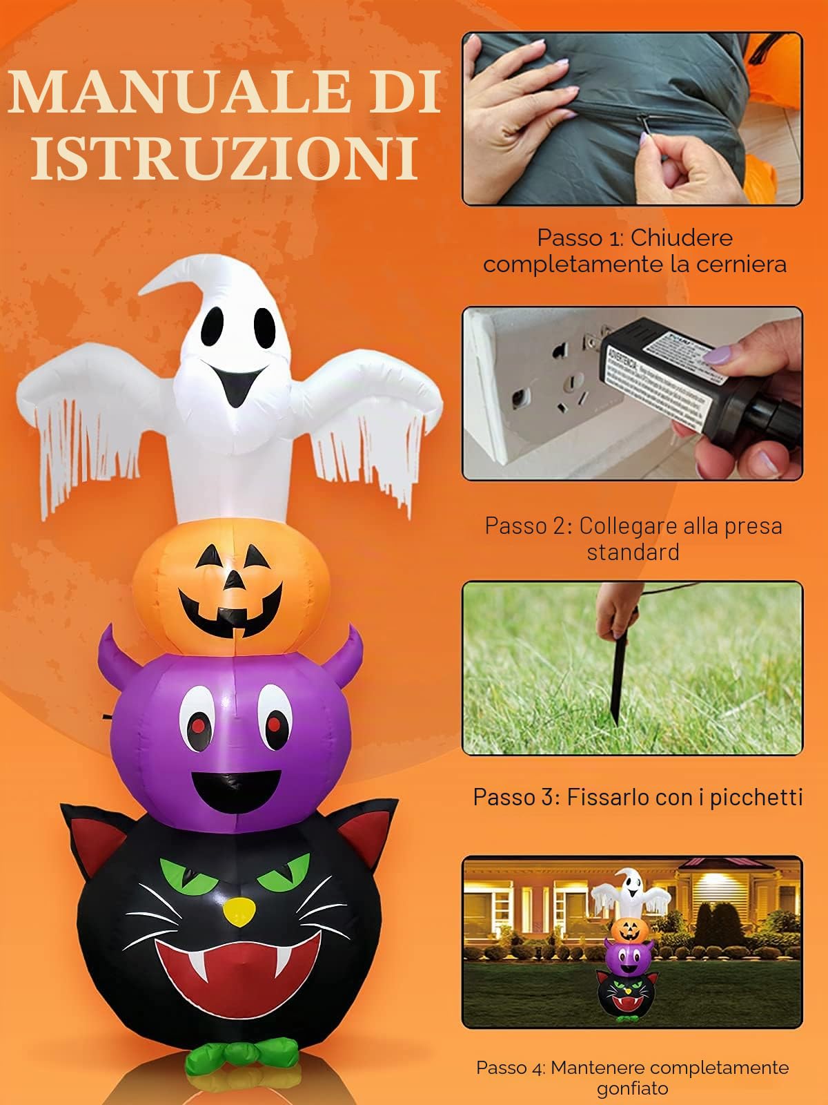 8FT Fantasmi Zucche Gonfiabili Halloween Decorazioni, Kalolary Ghost Gonfiabile di Halloween con luci a LED incorporati Gonfiabili Decorazioni per feste all'aperto per interni ed esterni