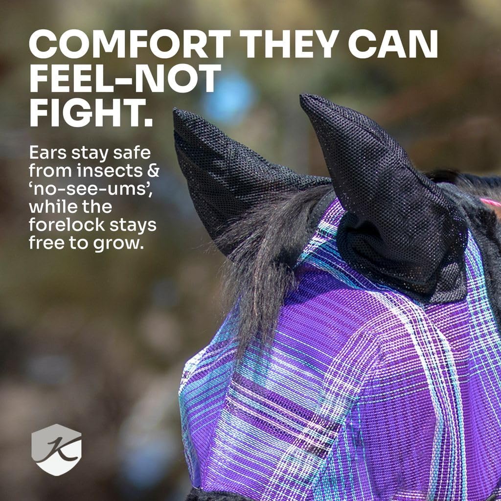 Kensington 90% UV Fly Mask Halter CatchMask UViator - with Ears & Forelock Freedom Web Trim * Roomy Fit, Size: L (Average Horse) Color: 2021-Atlantis