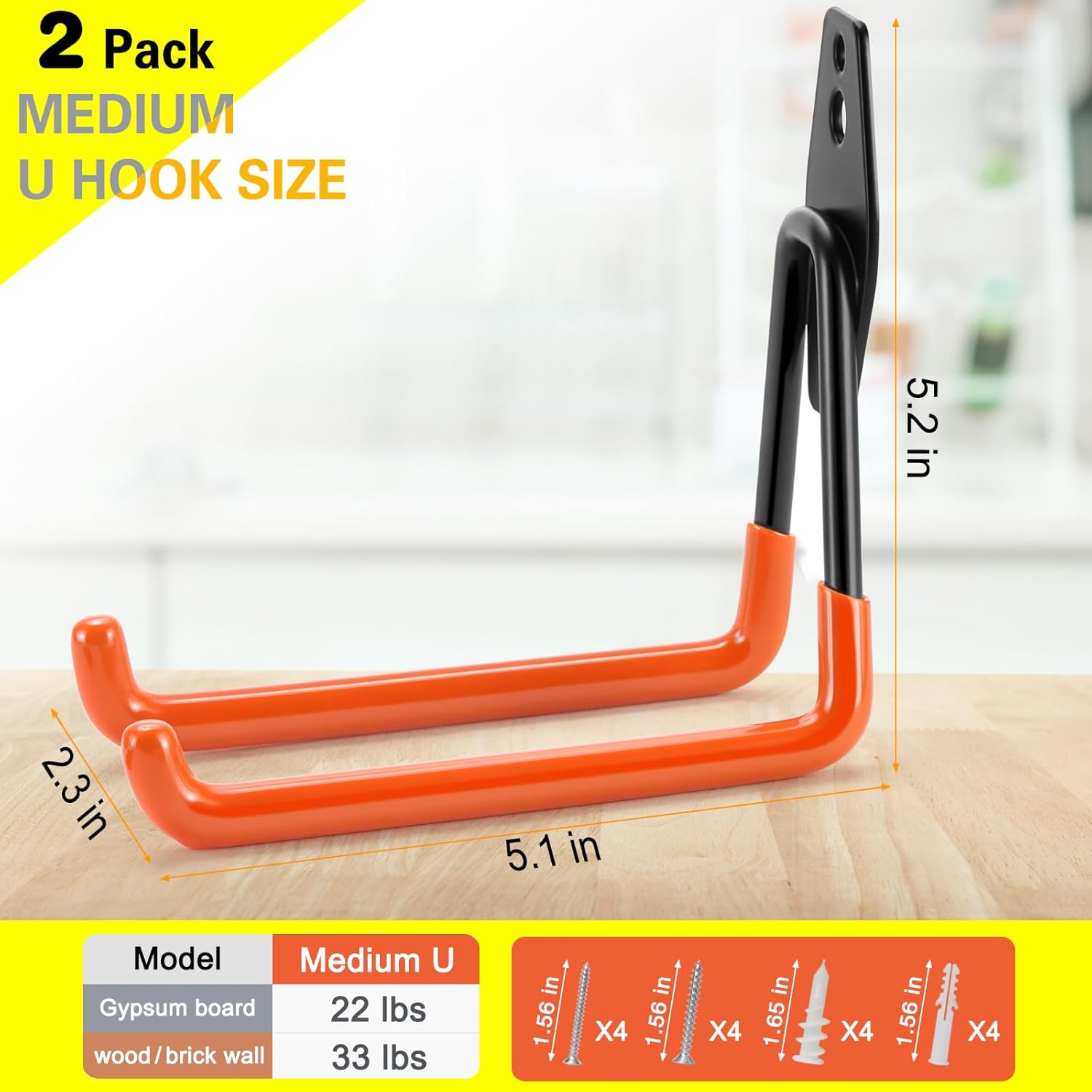 2 Pack Garage Hooks Heavy Duty Storage Organizer Wall Mount Power and Garden Tool Hangers, for Hanging Ladders, Ropes, Hose, Bulk Items image 3