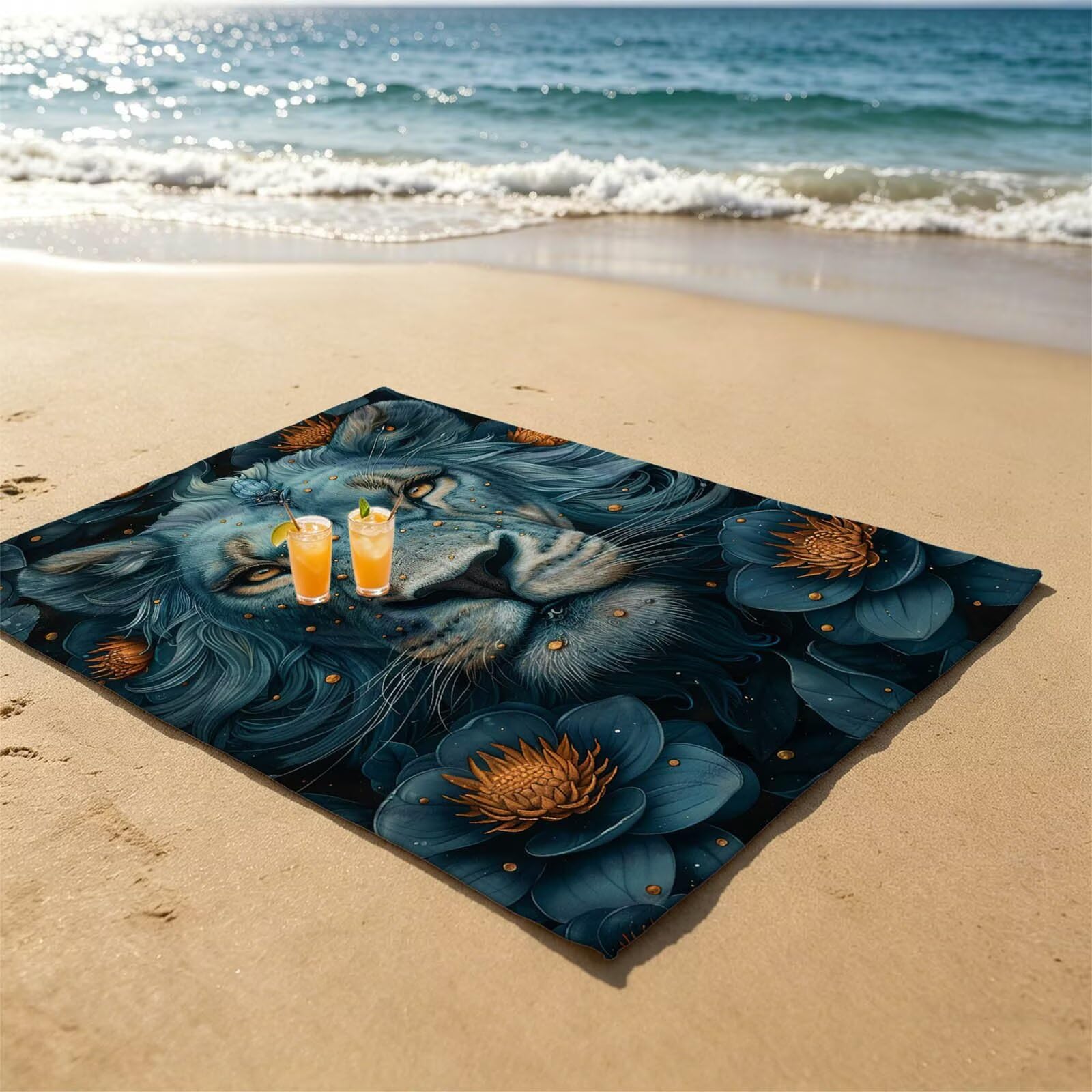 León Toalla Playa 220 x 160 Resistente a la Arena Secado rápido Ligero, Toalla Playa Grande 160x220cm Suave Cómodo como Gym Yoga Sauna Toallas Baño Grandes Exterior Travel Essentials Animal XTLS-5429