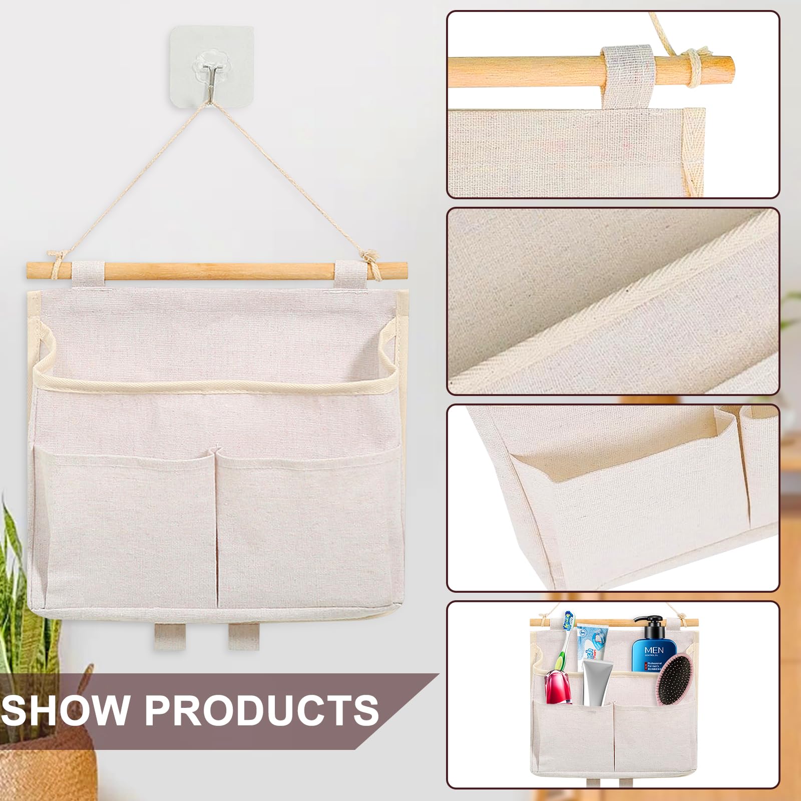 Lot 2 Sacs Rangement Muraux Suspendus Gris - Organisateur Poche Porte Chambre Salle De Bain