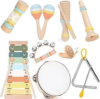 ZJEFUNS Baby Musical Instruments Set Wooden Montessori Toys for Toddlers 1-3 Percussion Instruments Set Modern Boho Music ...