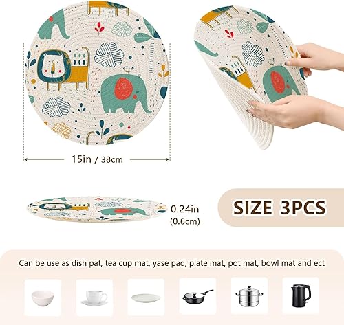 Miniatura 2 de Lindos elefantes leones salvamanteles camino de mesa 3 piezas resistentes al calor almohadillas calientes para platos calientes, tapete
