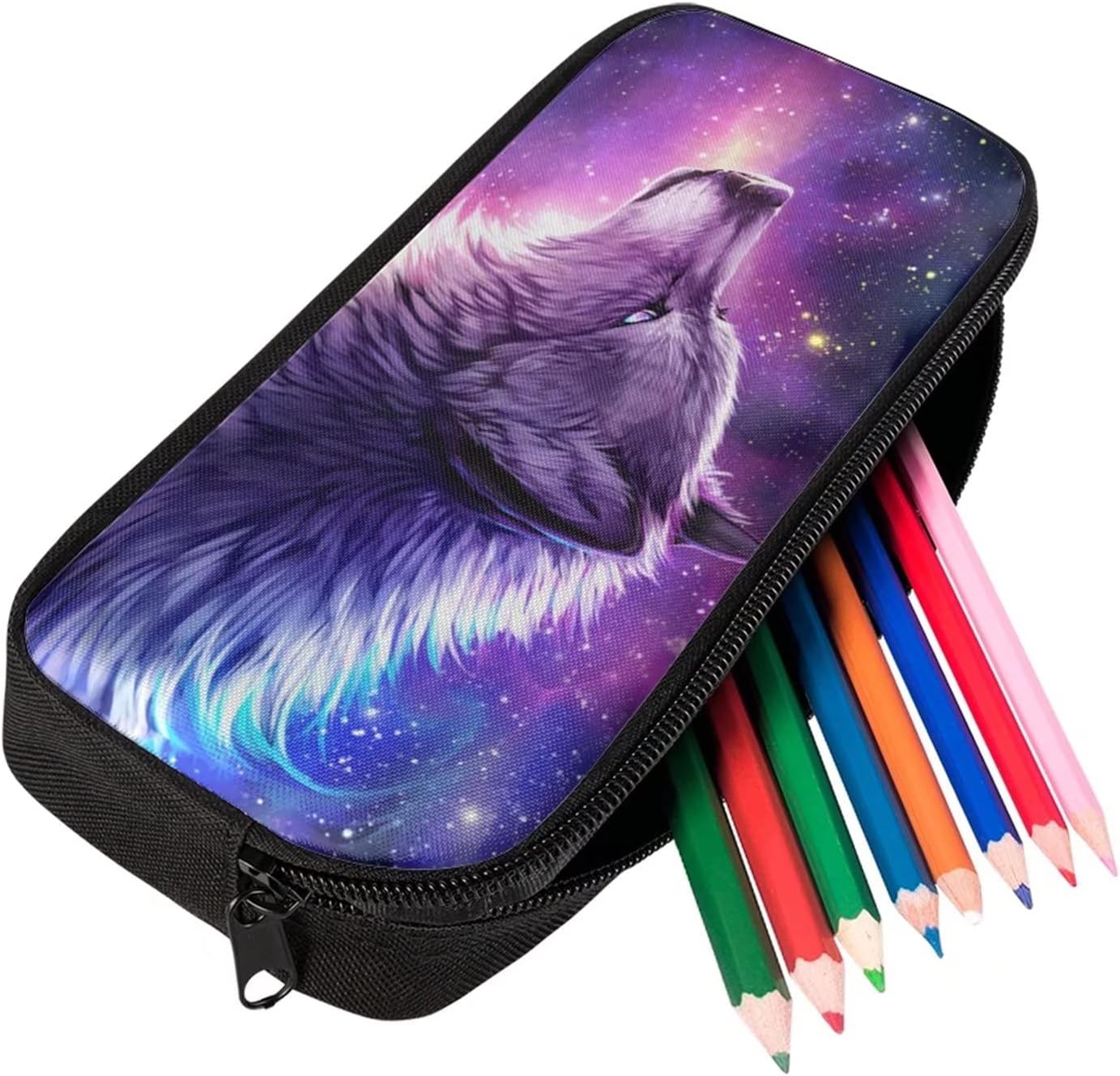 HELLHERO Galaxy Wolf Pencil Bag Pen Case Holder Stationery Pouch Multi-Purpose Travel Cosmetic Bag Coin Purse Multi-Purpose Travel Toiletry Oragnzier - Image 3