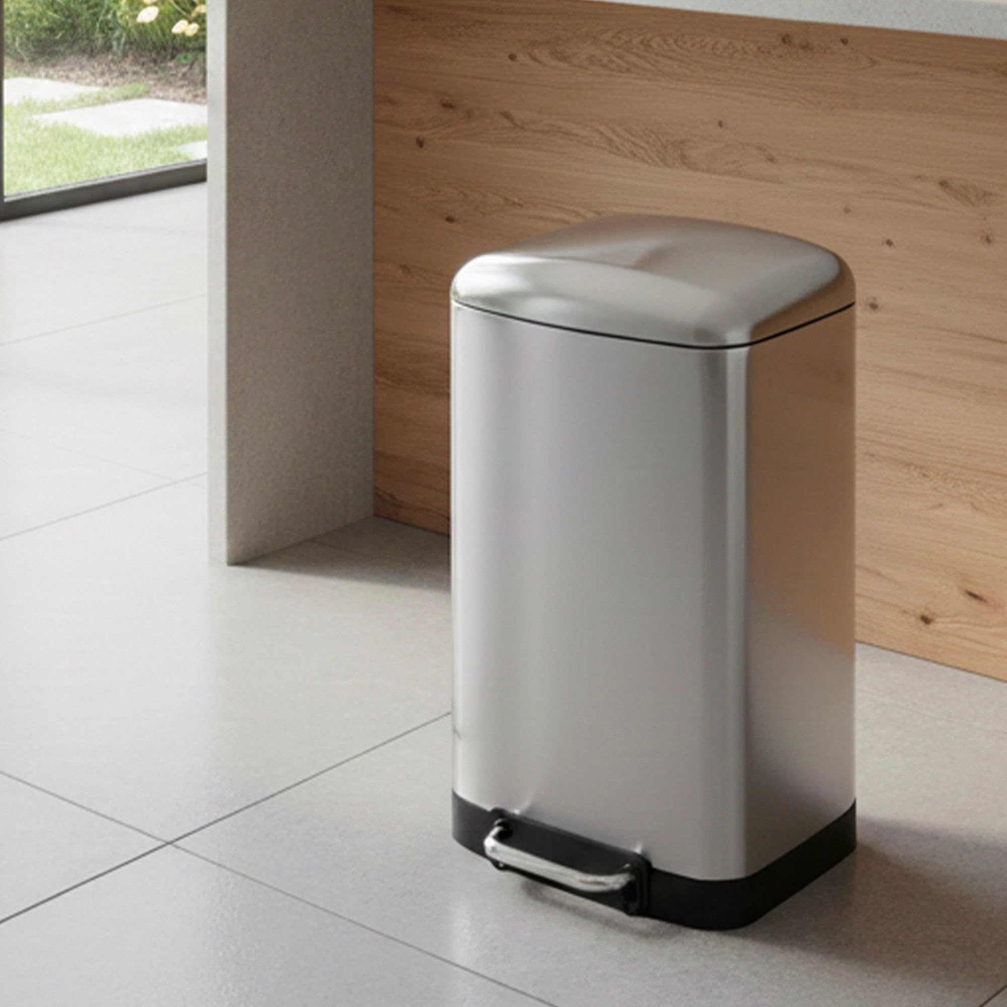 Kitchen Move Cubo de Basura de Cocina con Pedal Vintage Greenwich, de 40 L, en Acero Inoxidable con Cubo y Tapa abombada
