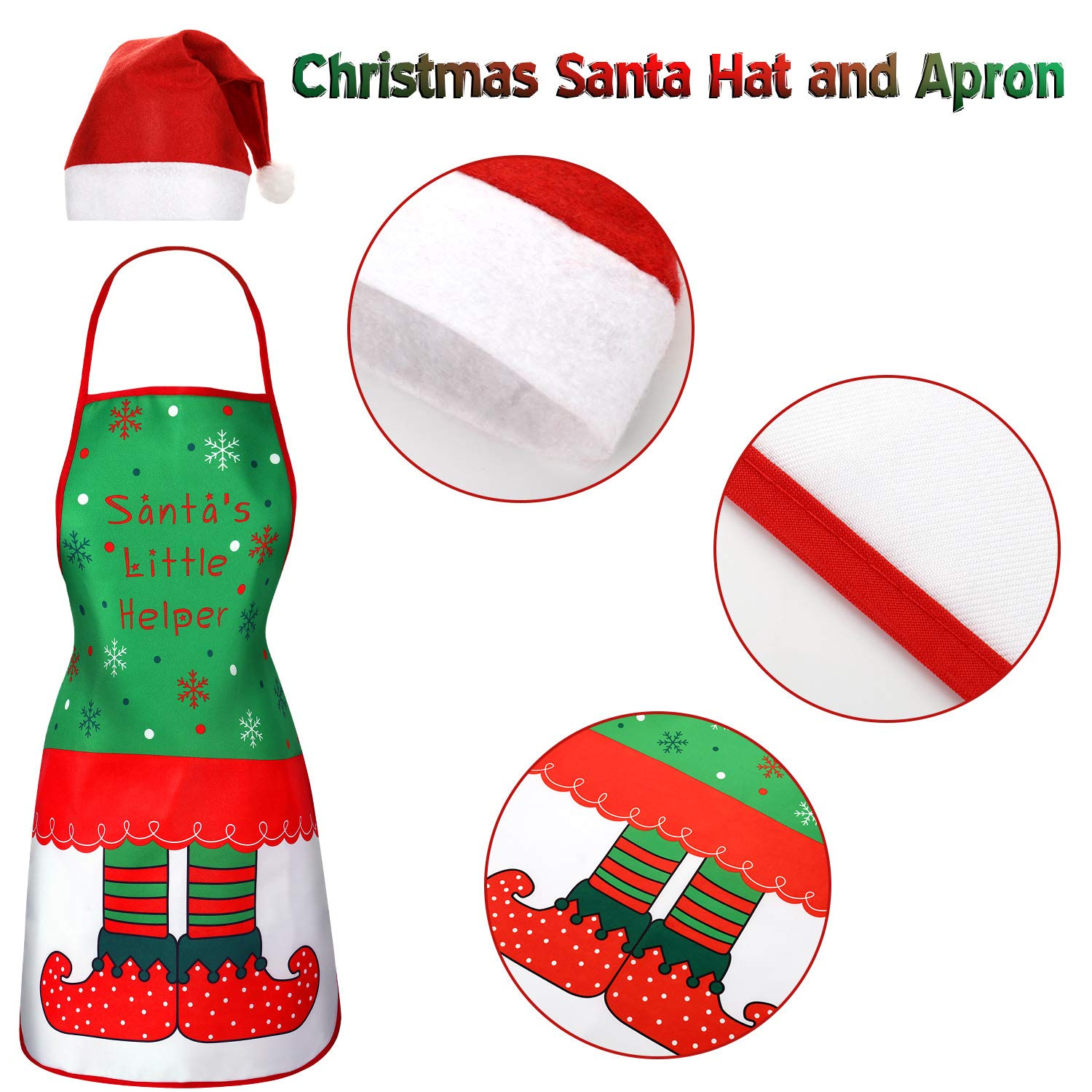 Syhood 8 Pieces Christmas Apron and Santa Hat Set Christmas Party Costume Funny Santa Claus Cosplay Character Costume Kit Include 4 Pieces Xmas Cooking Aprons 4 Pieces Red Santa Hats