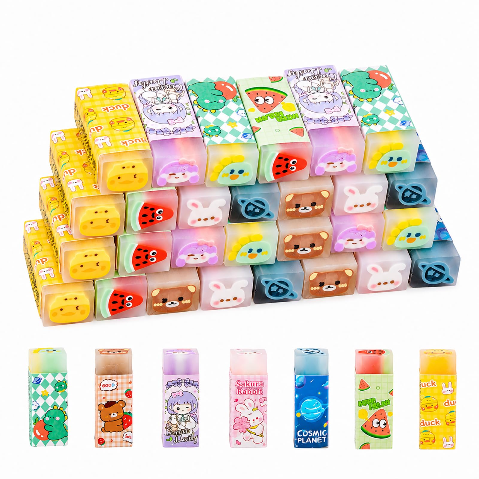 Kaizuca 28 Stück Radiergummi Set, Neuheit Kreatives Radiergummi, Bunte Radiergummi, für Geburtstagsgeschenke, Belohnungen für das Klassenzimmer, Partygeschenke