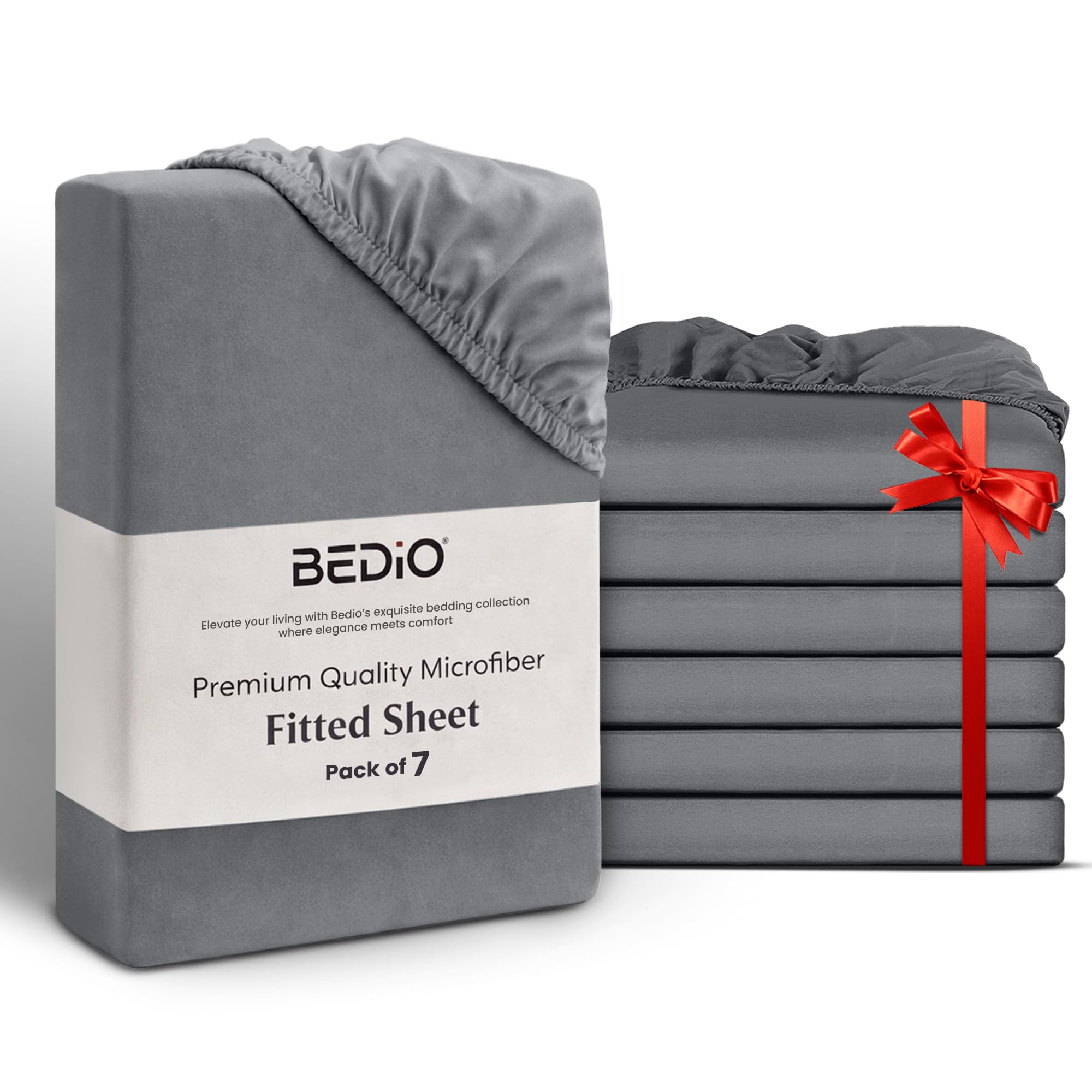 BEDIO Single Fitted Sheet (Pack of 7) 91x190CM, Grey - Extra Deep Pocket 40 cm (16 inch) 360° All Around Elastic Easy Care - Soft Brushed Microfiber Fabric - Shrinkage & Fade Resistant