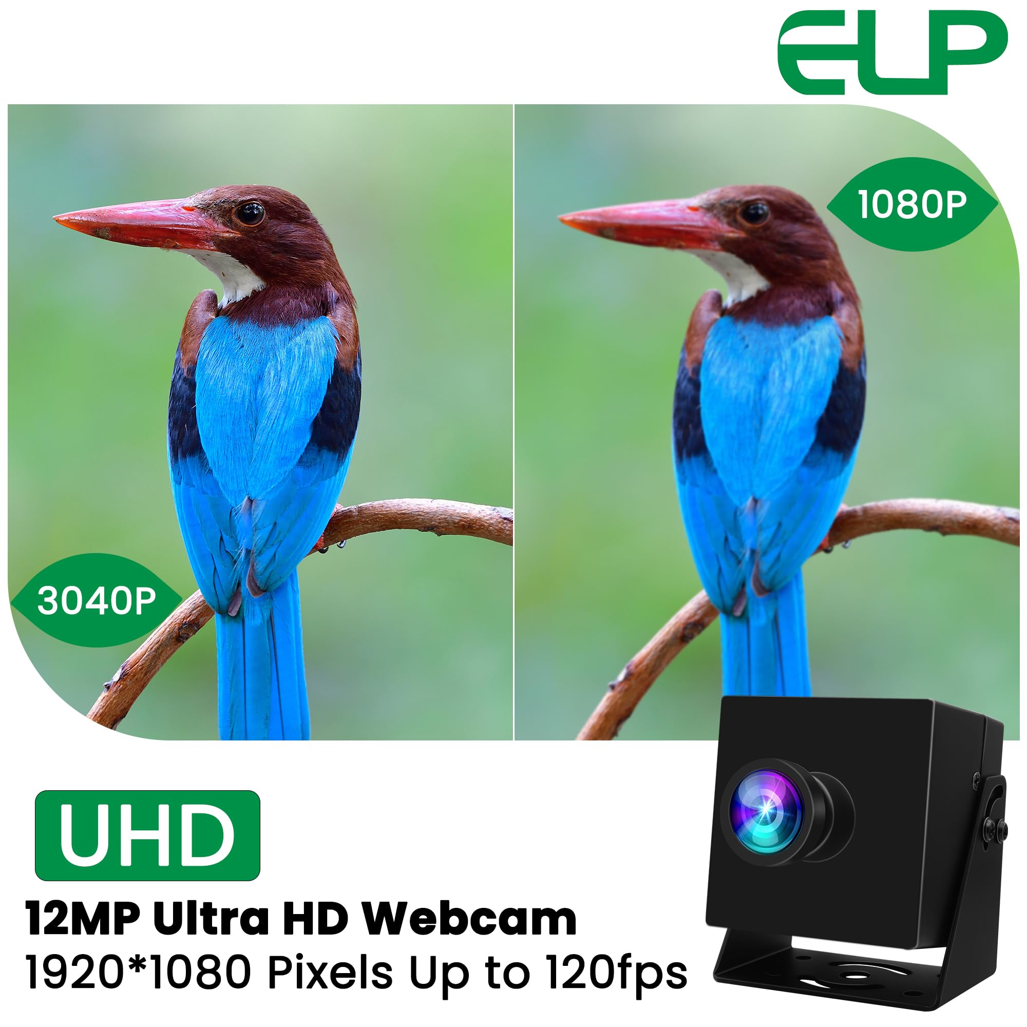 ELP Telecamera USB 1080P 120fps per computer - Fotocamera grandangolare da 12 MP per PC, ad alta velocità e design mini per desktop, industriale, sicurezza e Raspberry Pi