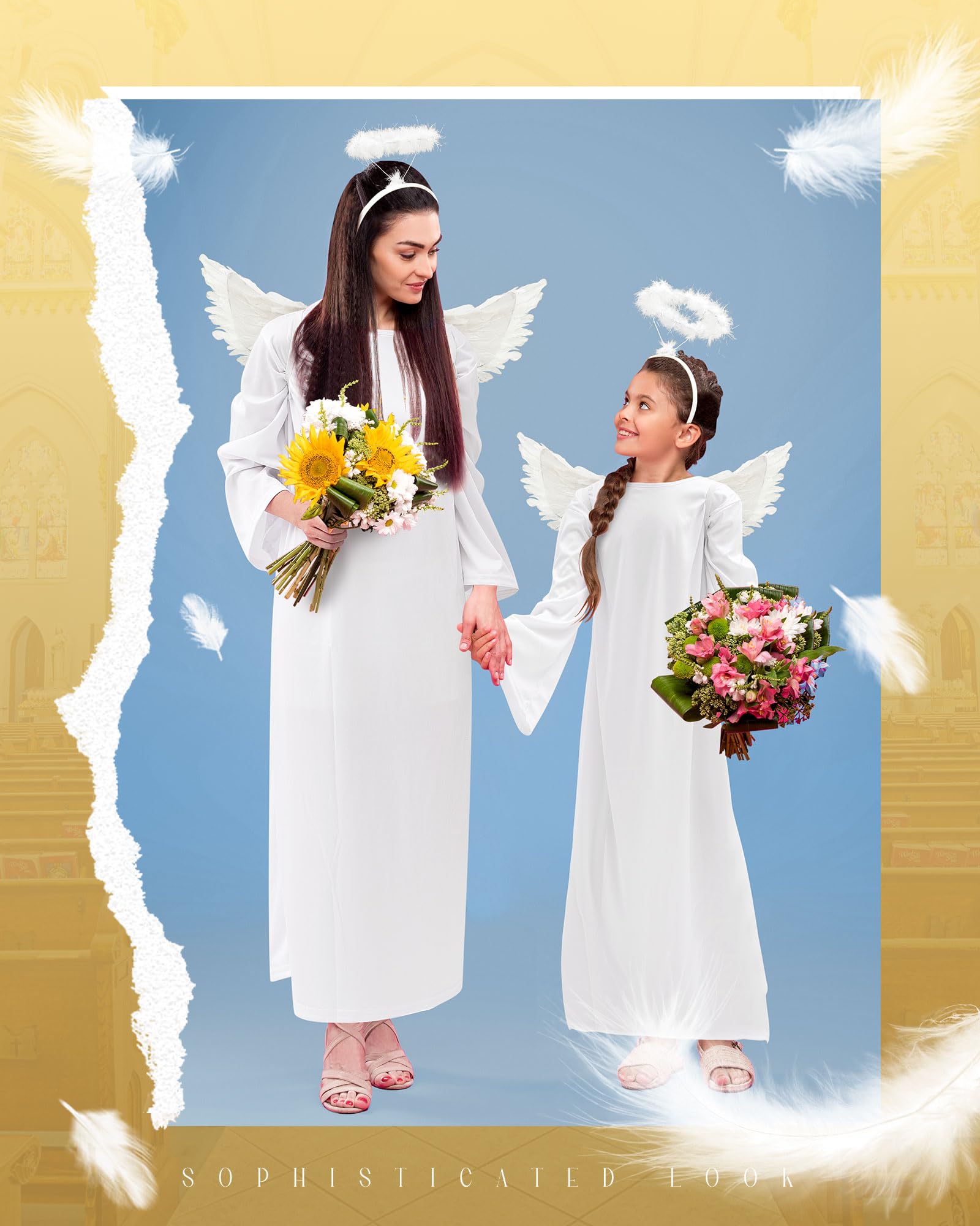 Toulite Engelskostüm für Damen und Mädchen, weißes Engelskleid mit Stirnband, weißer Flügel, Krippen-Kostüm für Weihnachten, 2 Größen