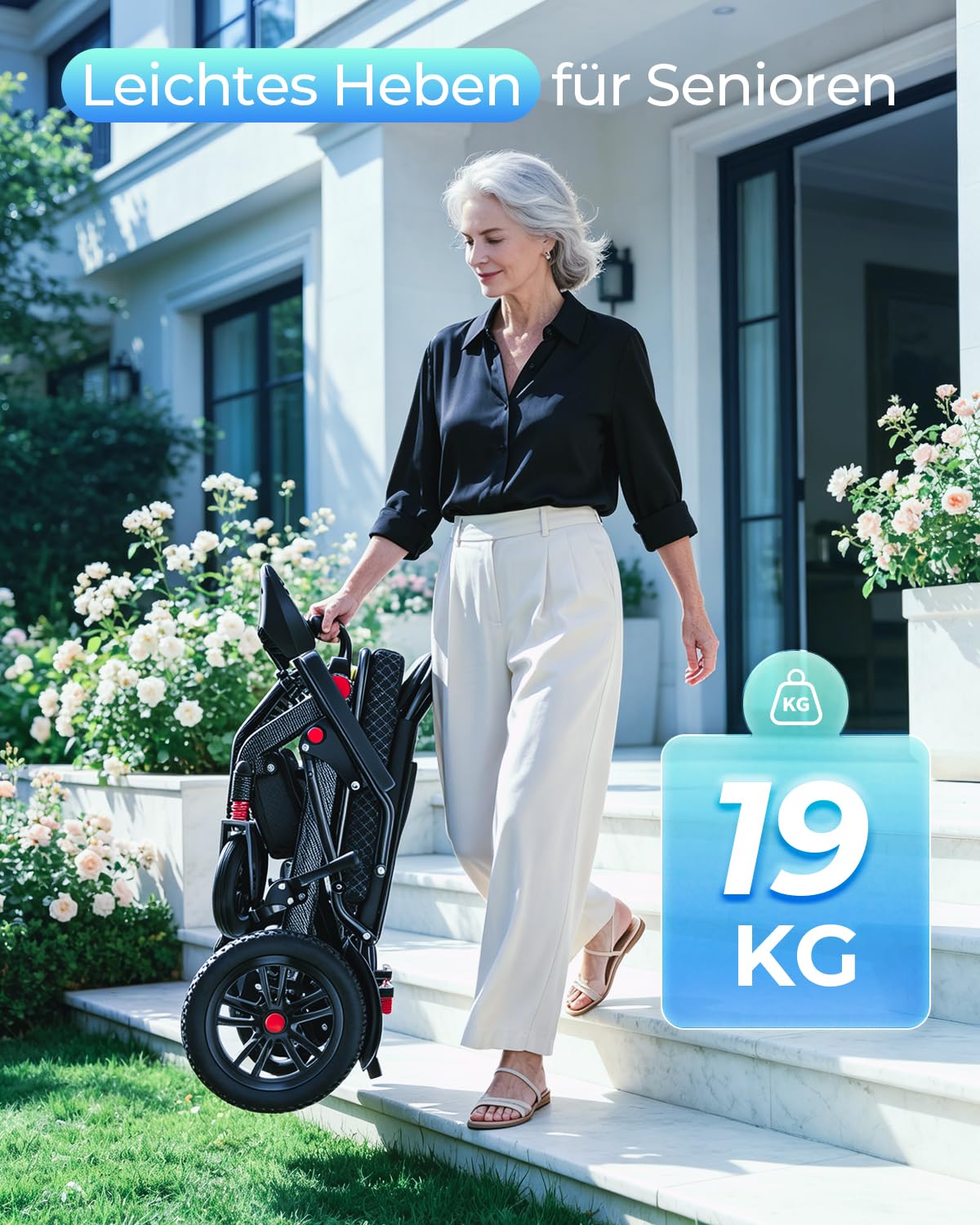 19KG Klappbar Ultraleichter Elektrischer Rollstuhl mit 20Ah Lithium-Akku | Reichweite 25 km, Zuhause & Außenbereich, Elektrische Rollstuhl aus Aluminium