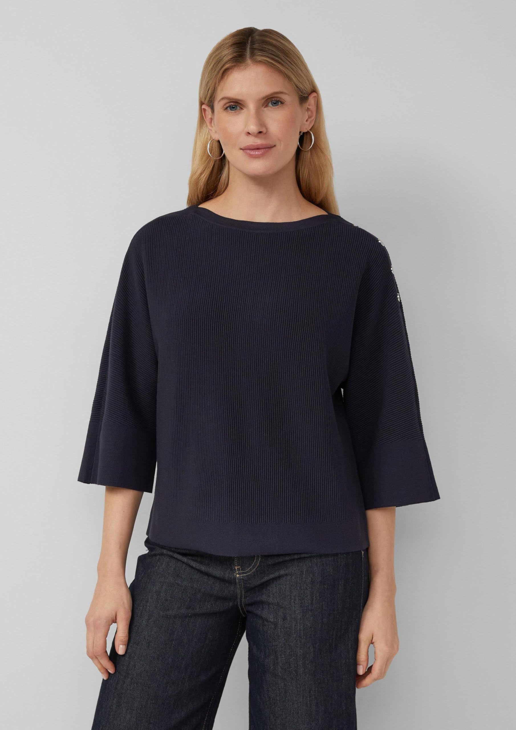 s.Oliver Strukturierter Pullover Relaxed Fit Zierknopfleiste