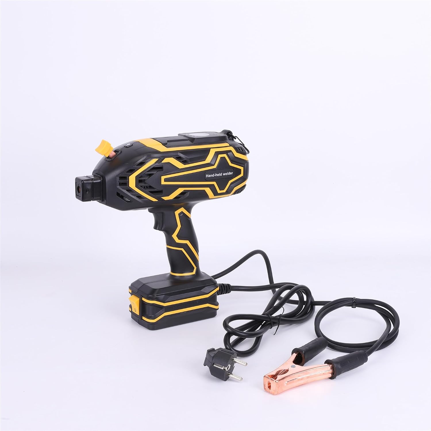 Portable Handheld Welder Gun 110V 20-120A IGBT Inverter Welding Machine with Hot Start Arc Force Digital Display Copper Ground Clamp Adjustable Output for Metal Repair DIY Workshop Use (Yellow)