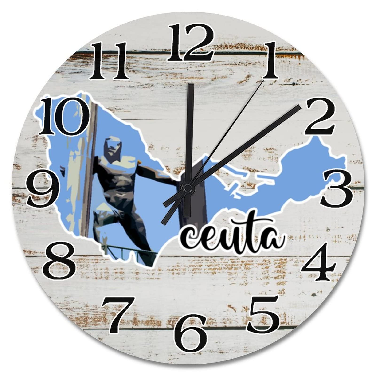 Horloge bois carte de Ceuta 38 cm le cadeau idéal pour un ami étranger