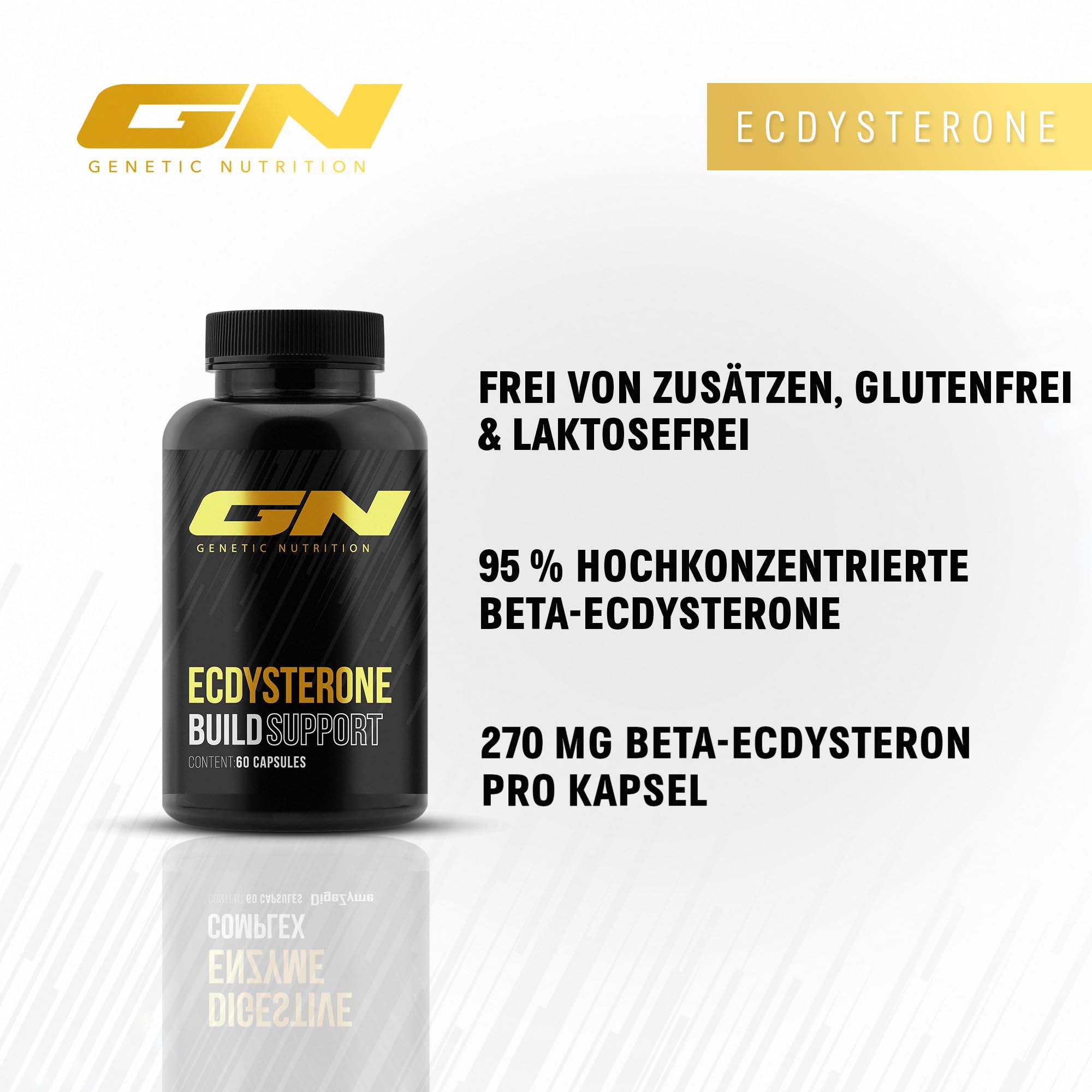 GN Laboratories Beta-Ecdysteron-Ergänzungsmittel – Testo-Booster, 500mg pro Portion – 95% hohe Reinheit von Ecdysteron 60 Kapseln – Geprüft & Made in Germany