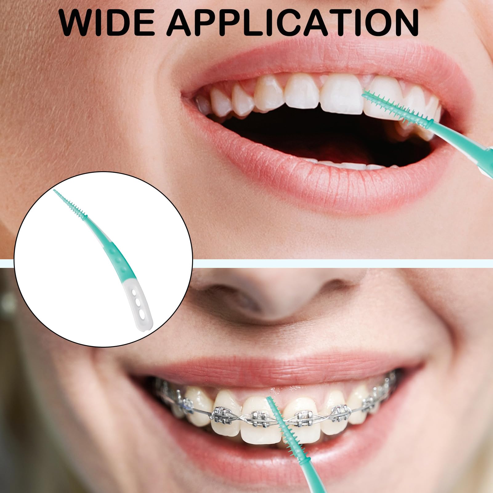 Szczotki międzyzębowe, 60 sztuk szczoteczek dentystycznych, szczoteczki międzyzębowe z miękkiego silikonu zakrzywiony kształt do czyszczenia trudno dostępnych przestrzeni międzyzębowych