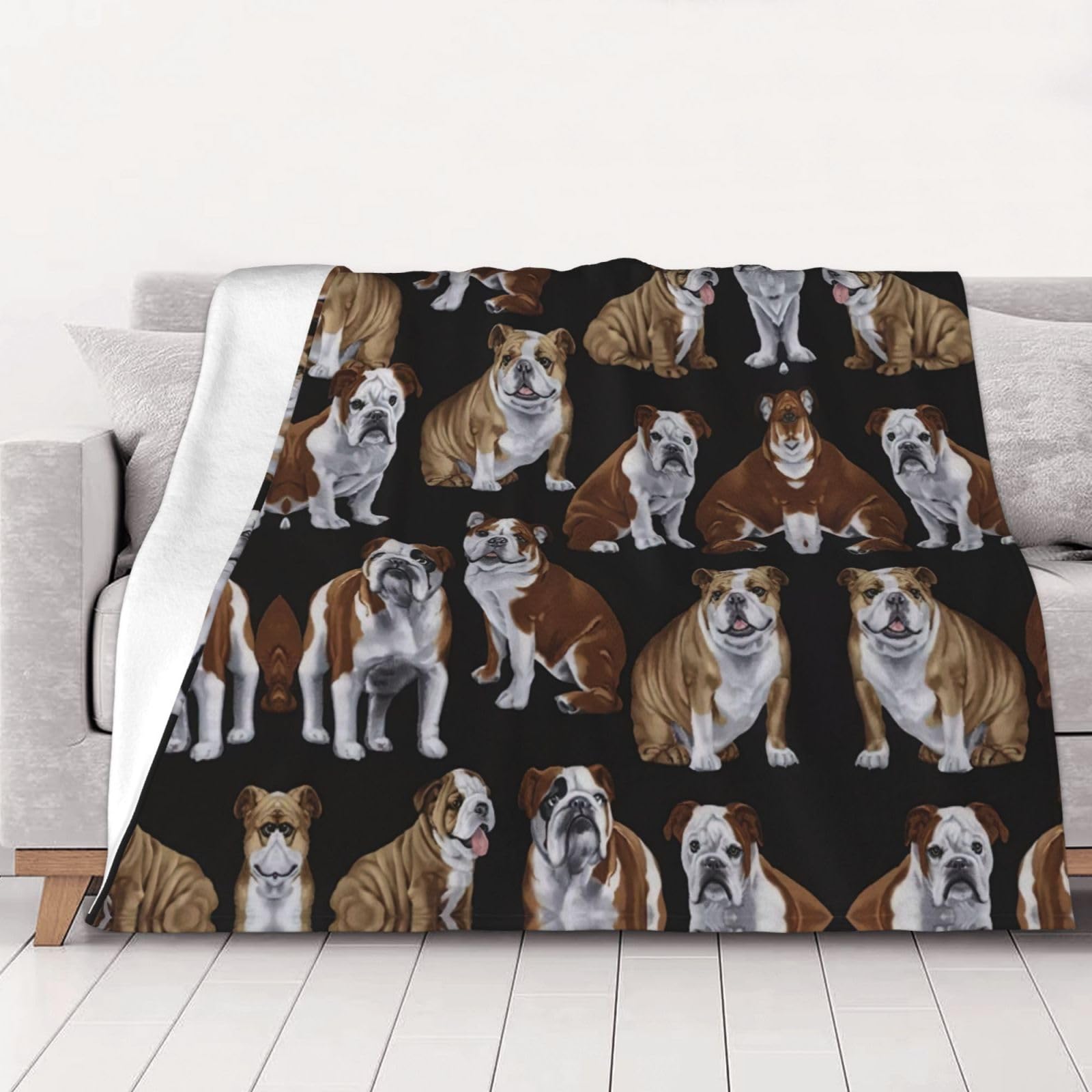 Couverture flanelle bouledogue anglais contre le froid du salon