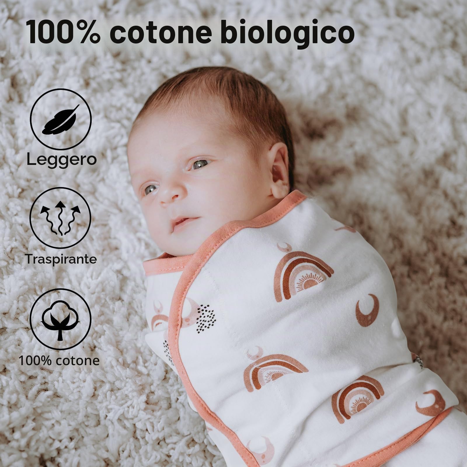 GLLQUEN BABY - Fasce per neonati per fasciare il bambino da 0-3 mesi, Oeko-tex100, 100% tessuto in cotone biologico traspirante per fasciare il bambino, confezione da 3 (Caffè)