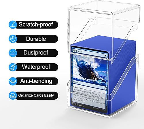 Miniatura 3 de Caja de cartas con 100 fundas para tarjetas, caja de almacenamiento transparente de tamaño estándar, perfecta para MTG, tarjetas de intercambio,