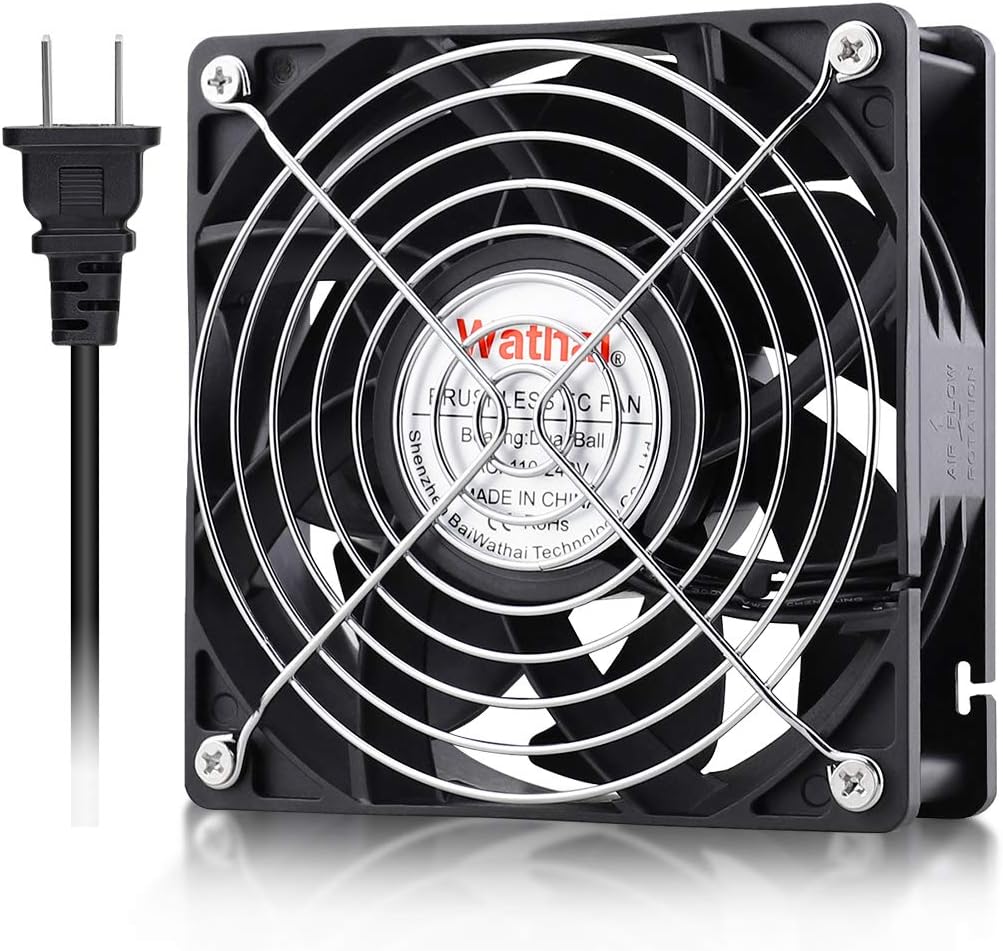 Wathai EC AC 110v 120v 220v 240v Industrial Fan 120mm x 38mm with AC Plug with 120mm Fan Filter