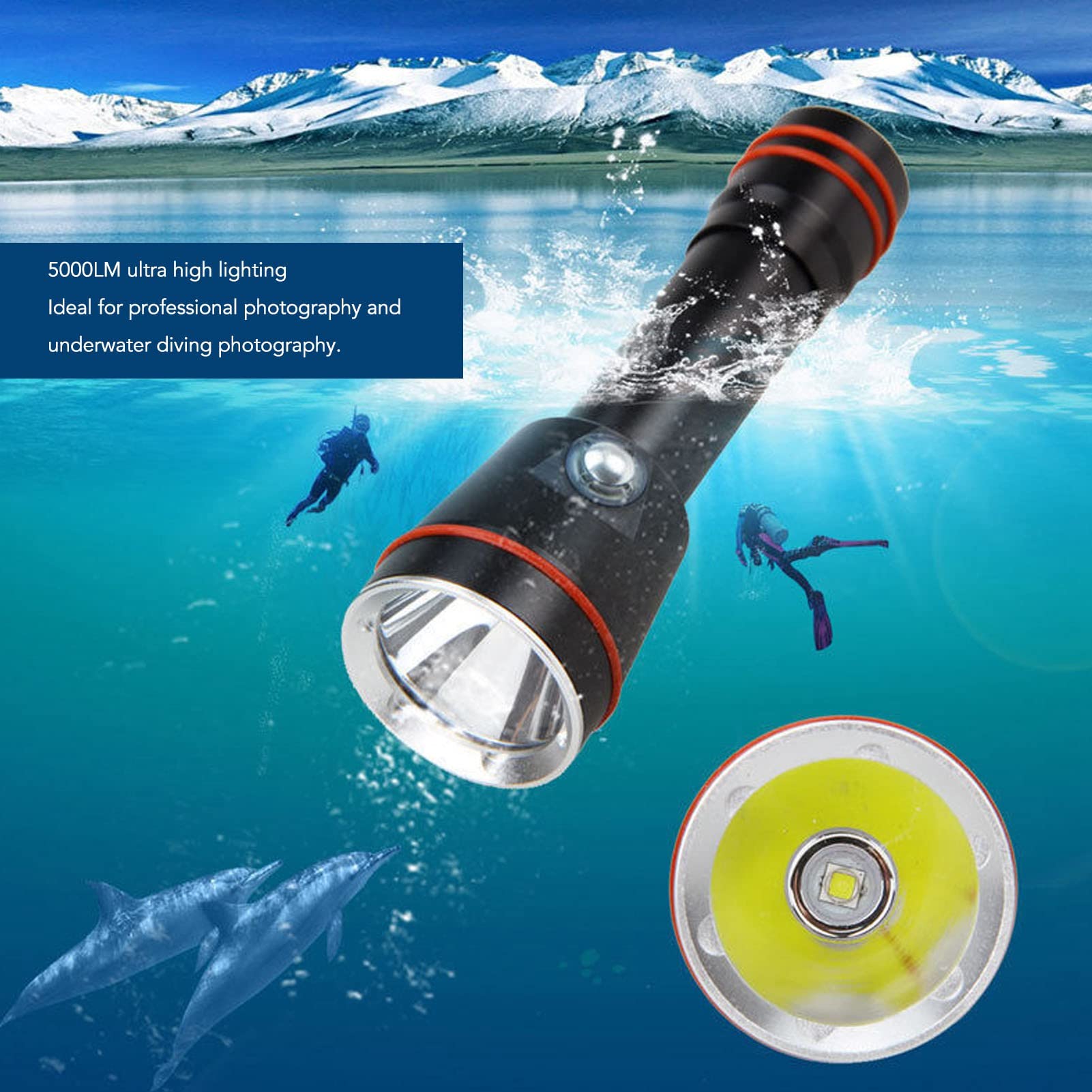Cocoarm Lampe de Poche Sous-marine Professionnelle, Torche de Plongée étanche en Alliage d'aluminium 5000LM IPX8 100 M de Profondeur 3 Modes Interrupteur Magnétique pour la Photographie de Plongée