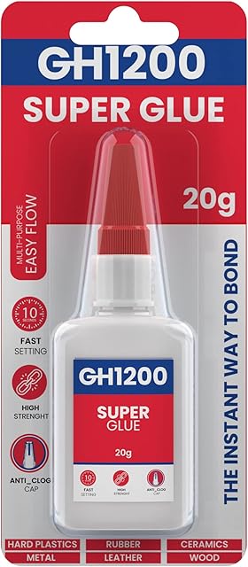 GH1200 20g Strong Super Glue All Purpose with Anticlog Cap. Super Fast,Thick & Strong Adhesive Cyanoacrylate Glue Gel for Hard Plastics, DIY Craft, Ceramics, Frame,Leather, Metal and Many More