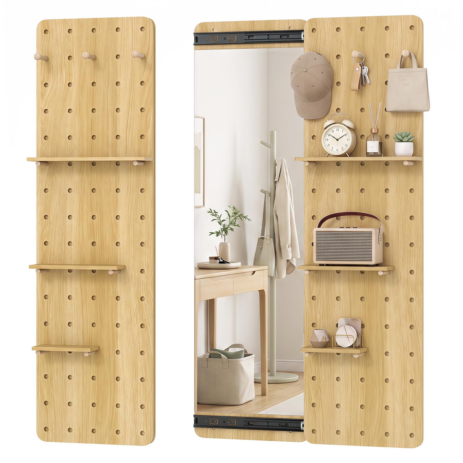 COSTWAY Lustro montowane na ścianie z otworami, 40 x 14 x 140 cm