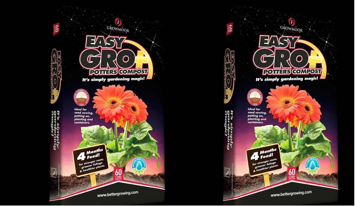 2 x Growmoor Potters 60L Bags Of Multi Purpose Garden Potting Compost Bed Borders Baskets (120 L Total)